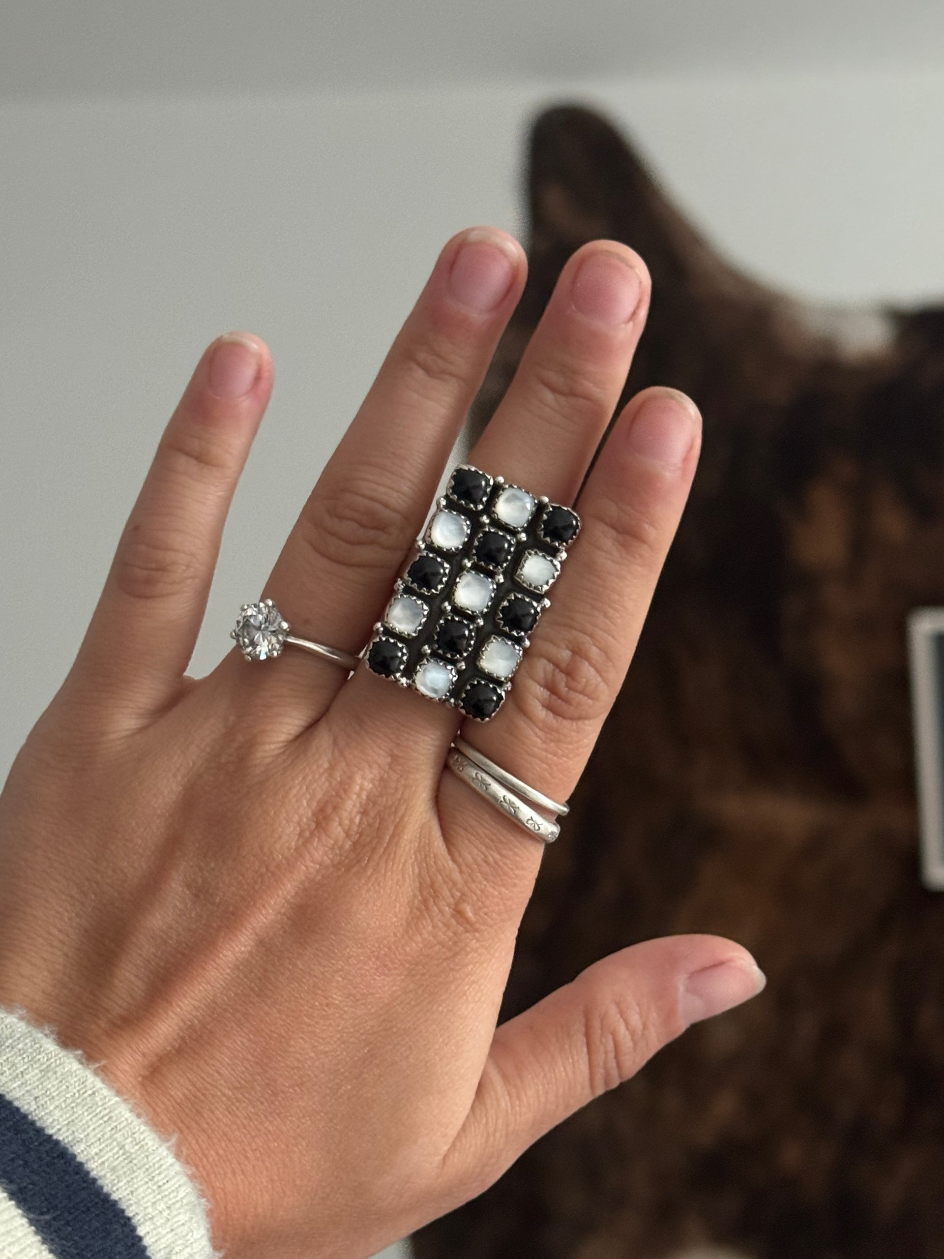 Southwest Made Multistone & Sterling Silver Adjustable Cluster Ring