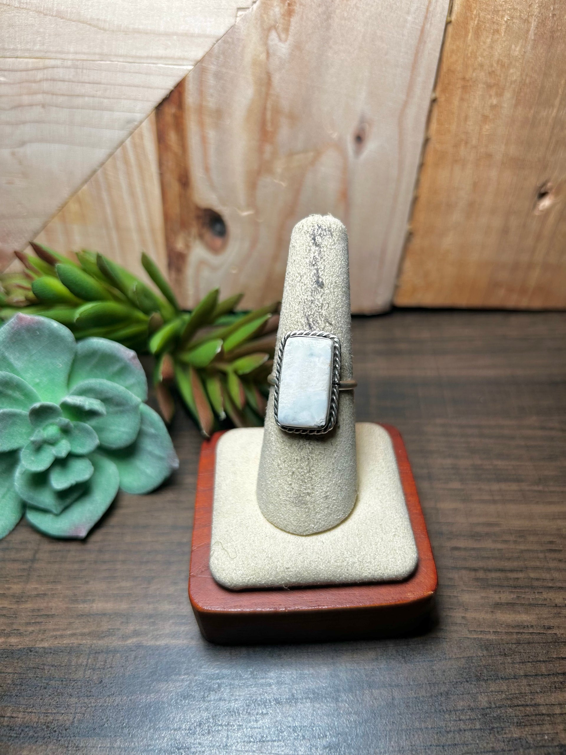 Navajo Made White Buffalo & Sterling Silver Ring Size 7.75