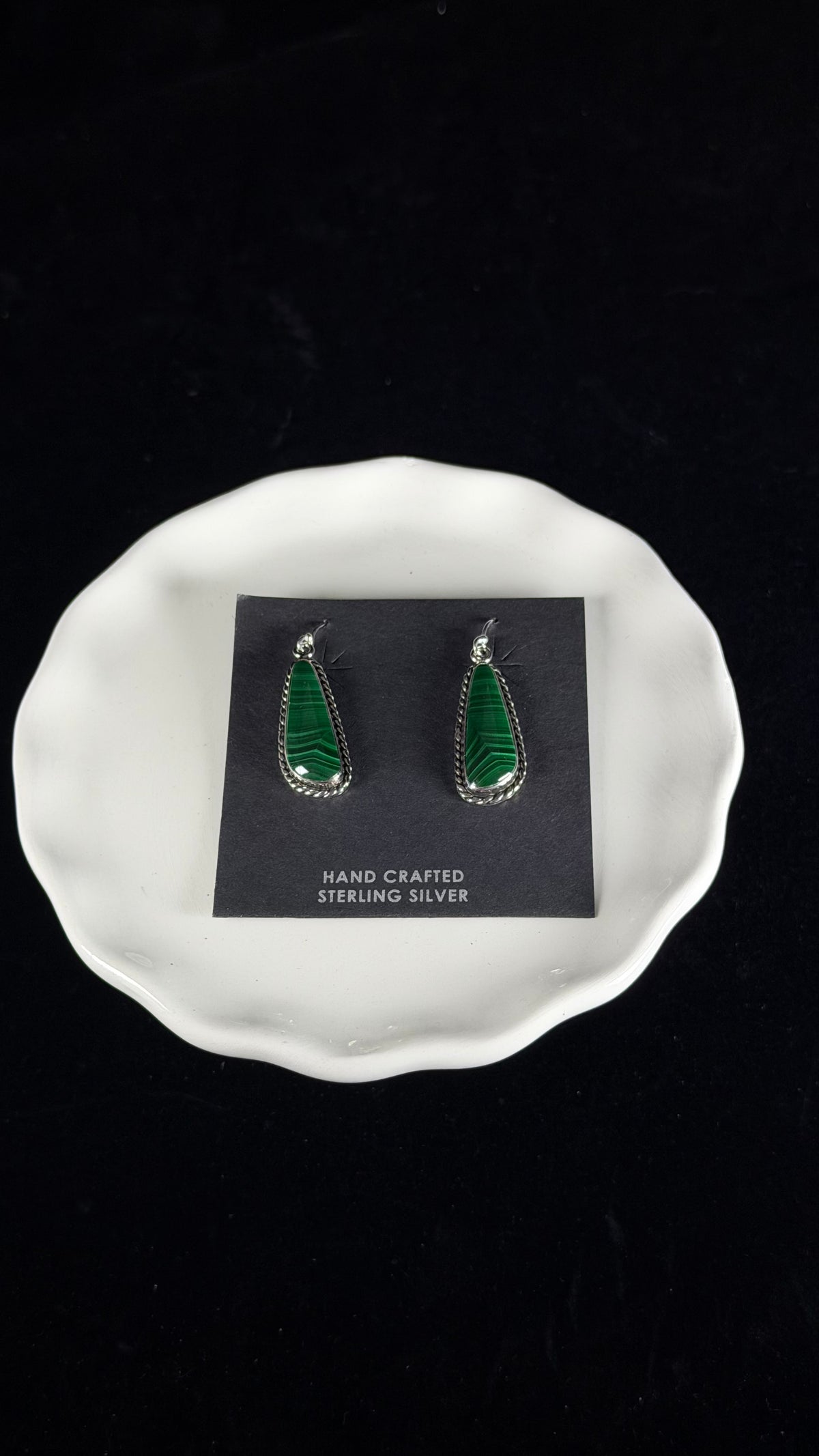 Navajo Made Malachite & Sterling Silver Dangle Earrings