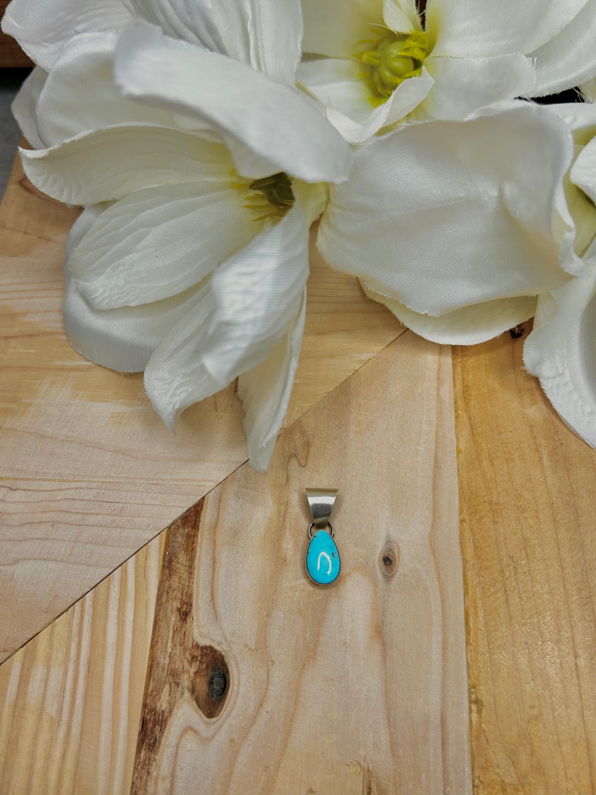 Navajo Made Kingman Turquoise & Sterling Silver Pendant