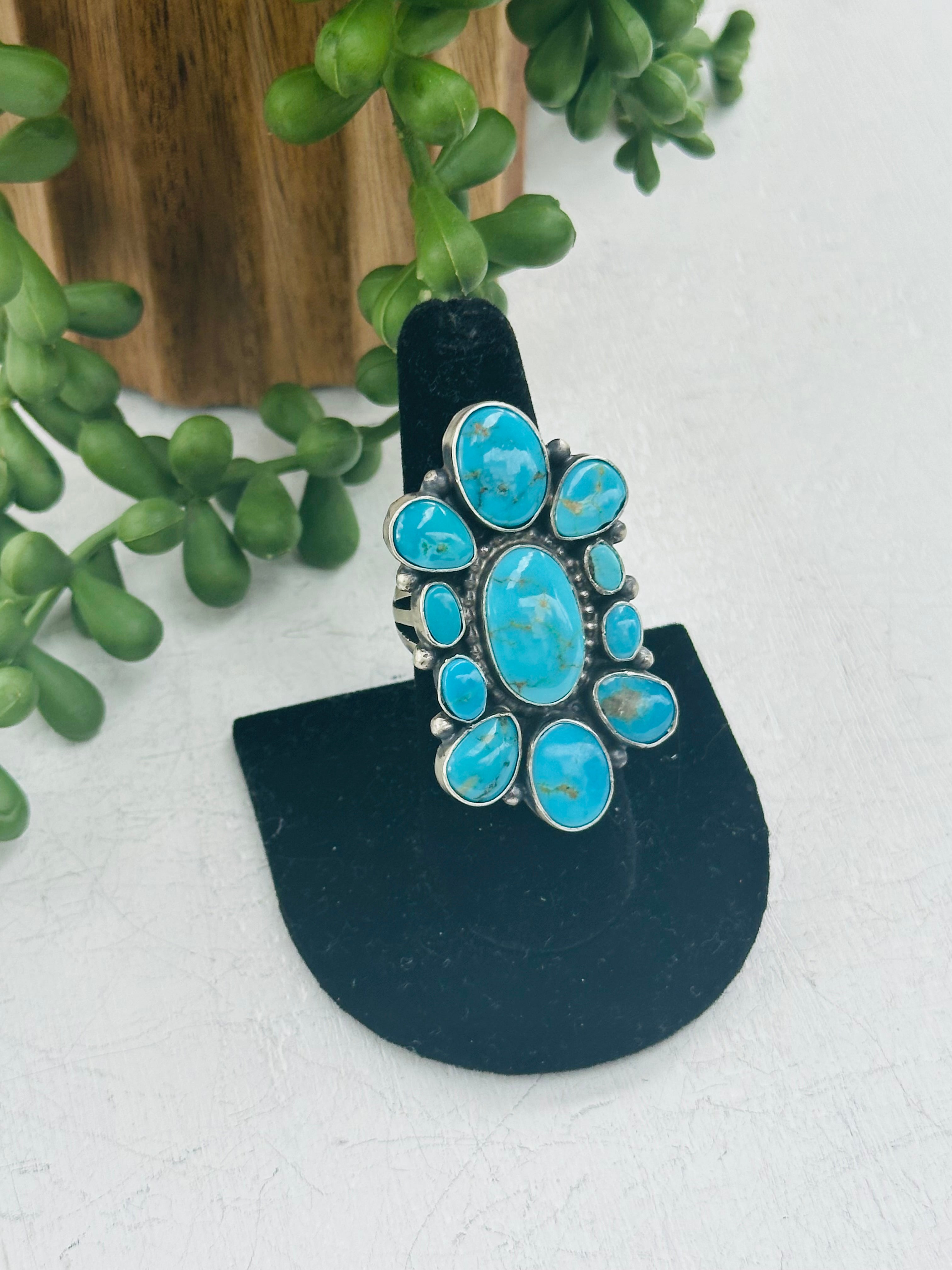 Blaine Yellowhorse Kingman Turquoise & Sterling Silver Ring Size 7