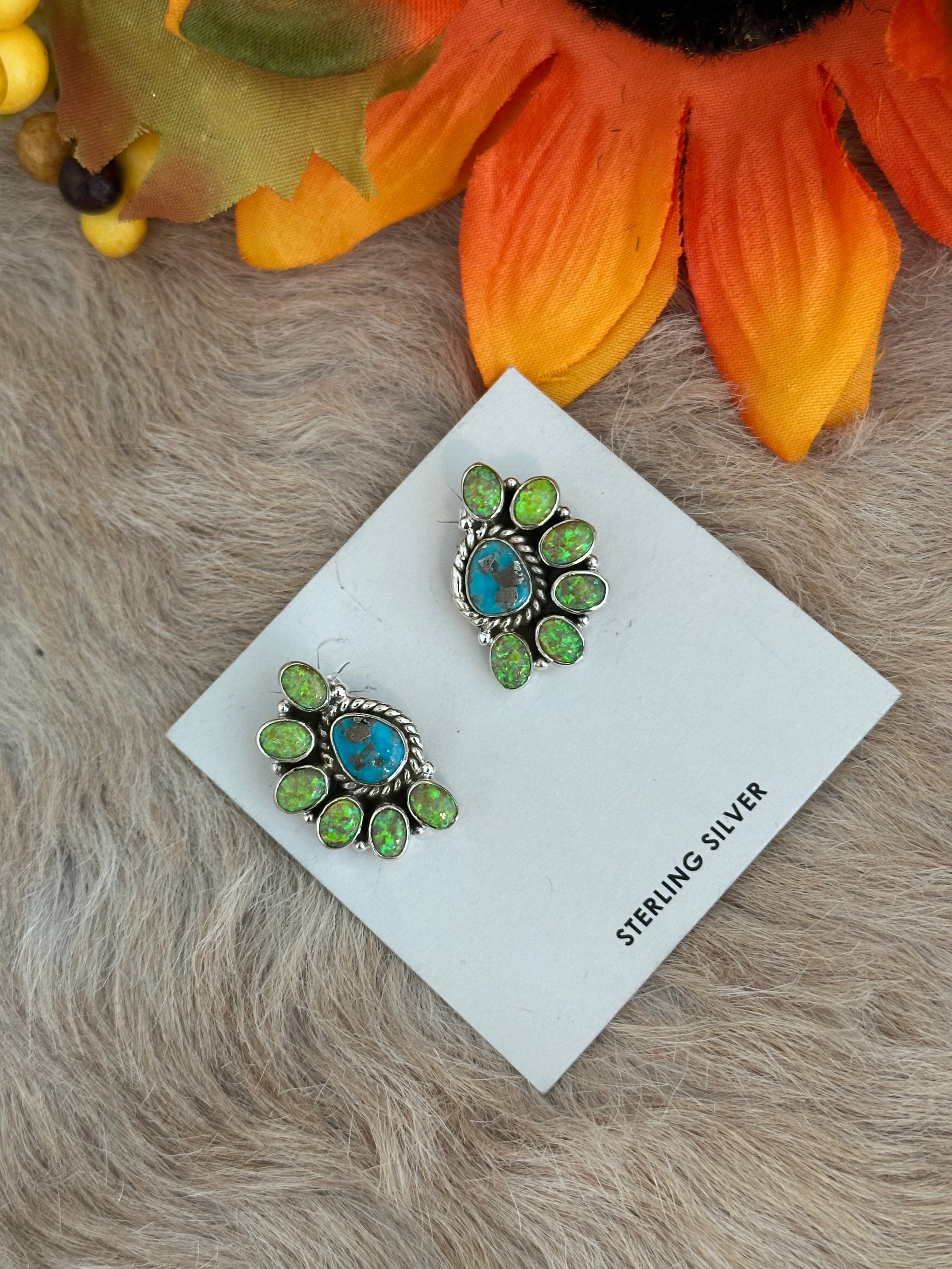 Southwest Handmade Multi Stone & Sterling Silver Post Earrings