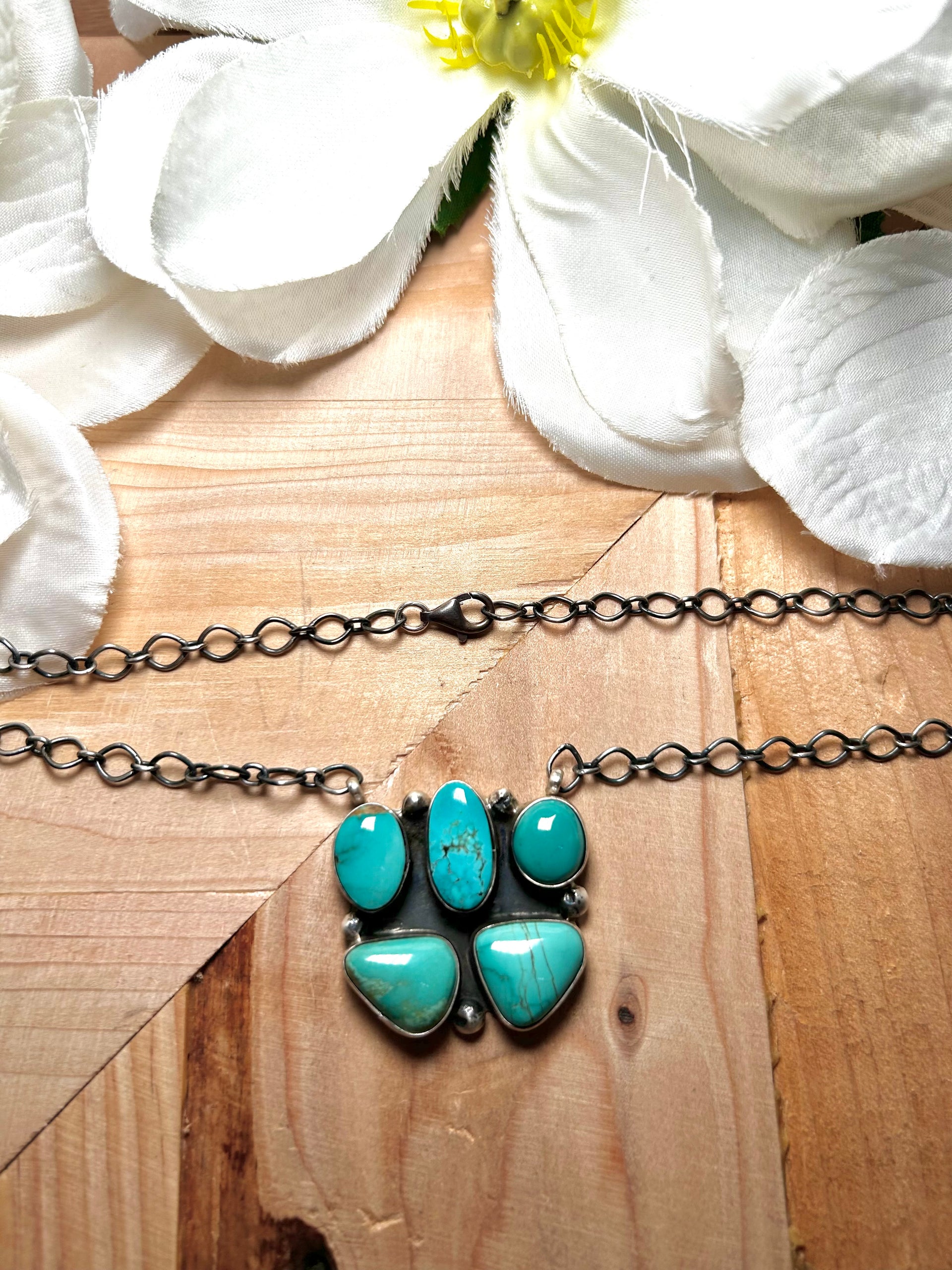 Navajo Made Mixed Turquoise & Sterling Silver Necklace