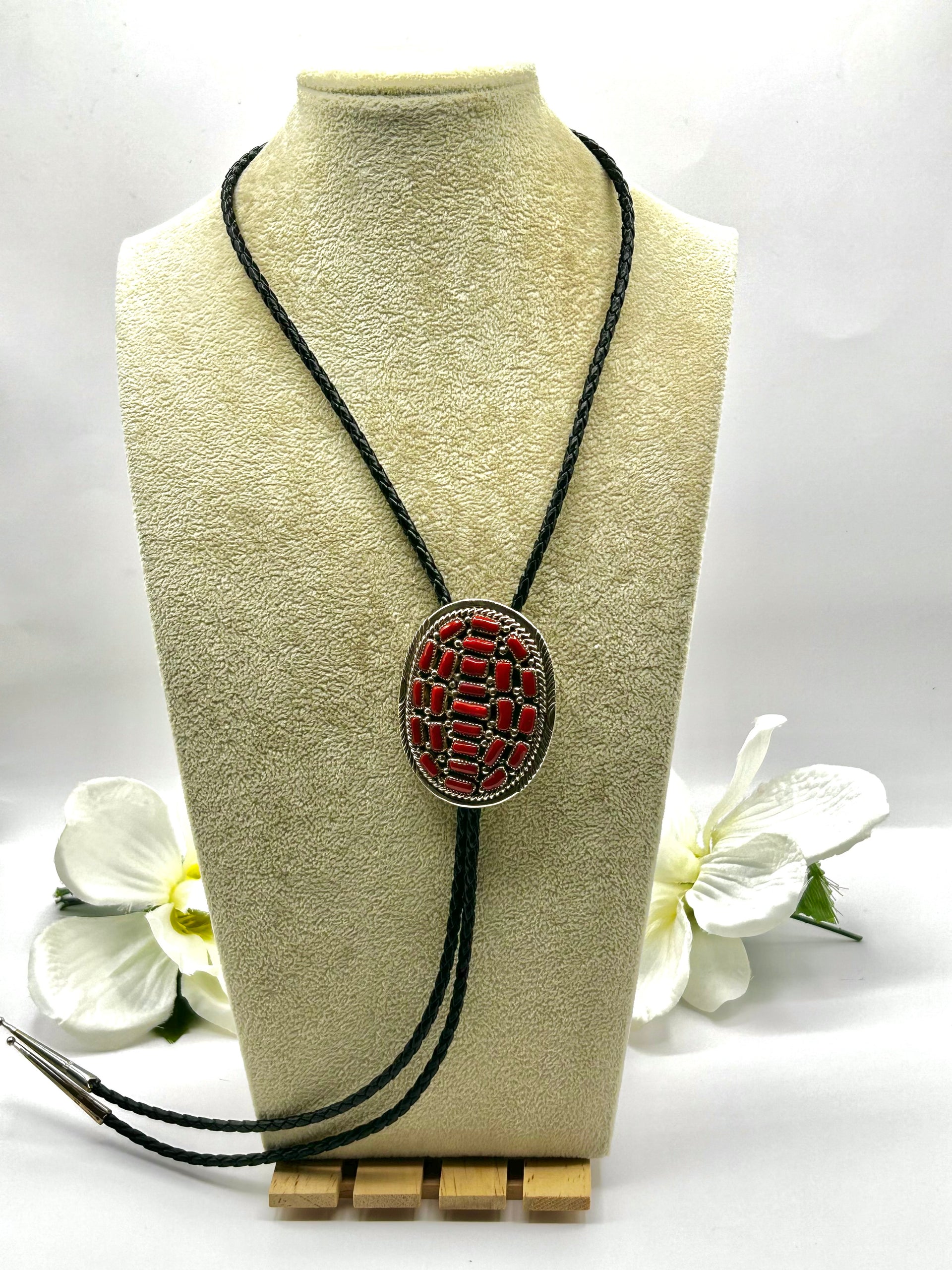 Marcella James Mediterranean Coral & Sterling Silver Bolo Tie