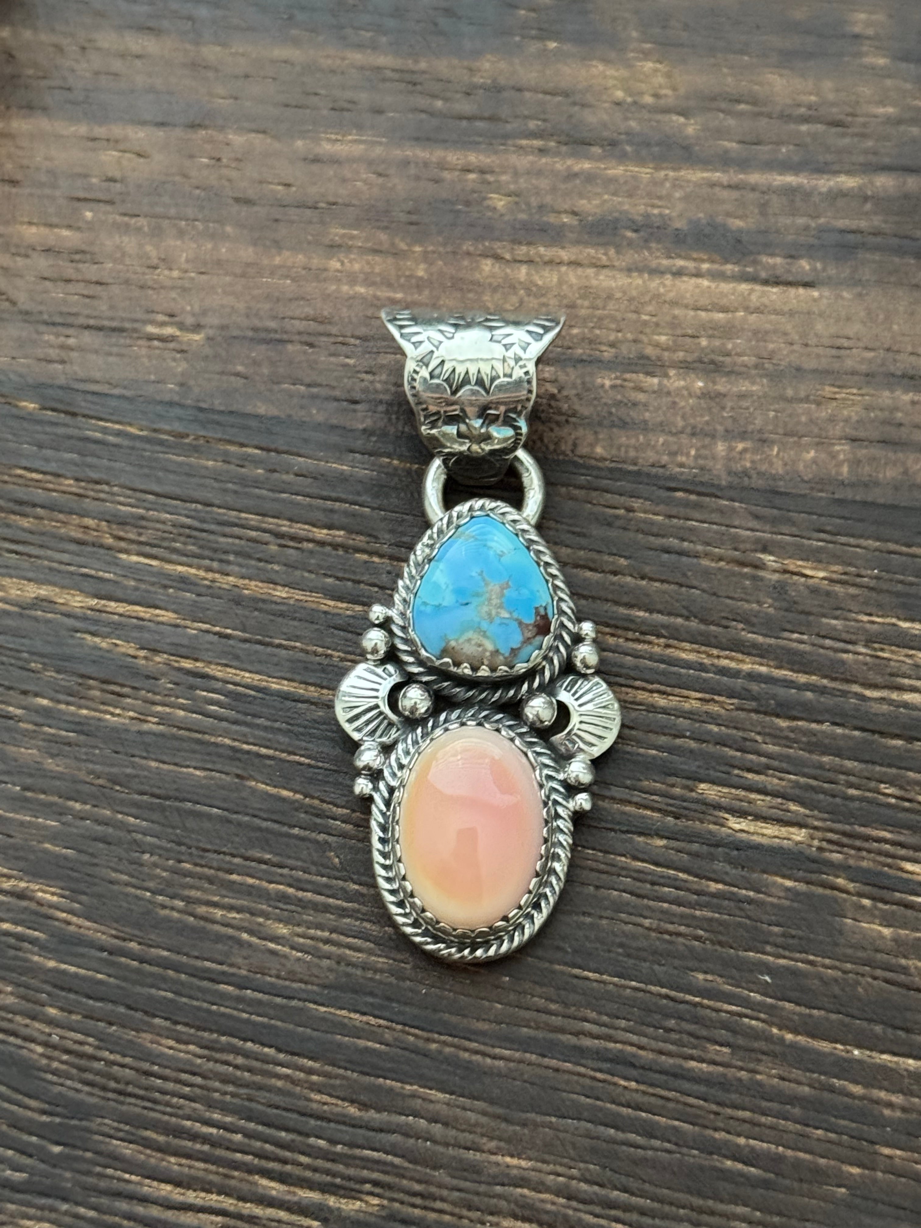 Navajo Made Multi Stone & Sterling Silver Pendant