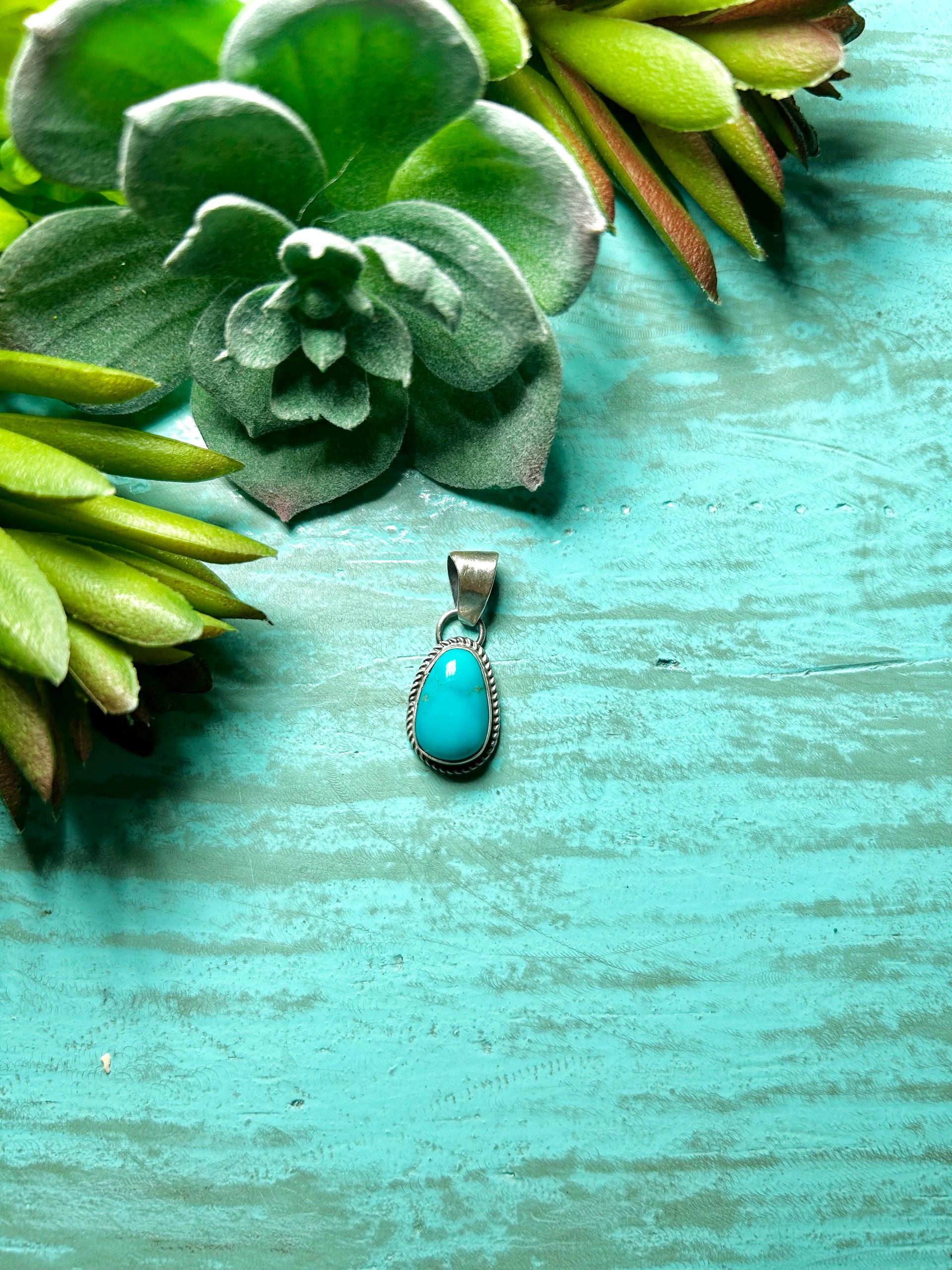 Navajo Made Kingman Turquoise & Sterling Silver Pendant