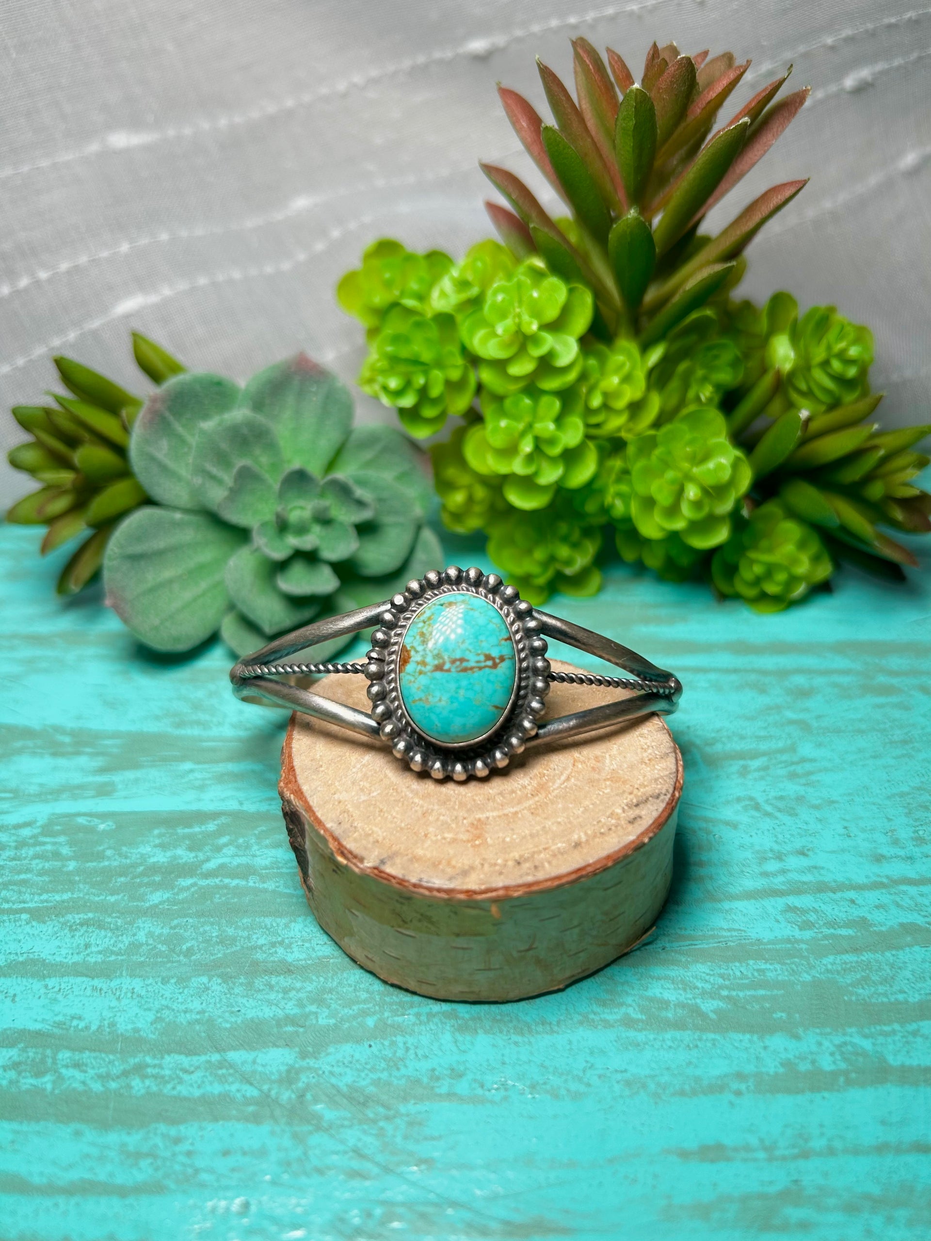 Navajo Made Kingman Turquoise & Sterling Silver Cuff Bracelet