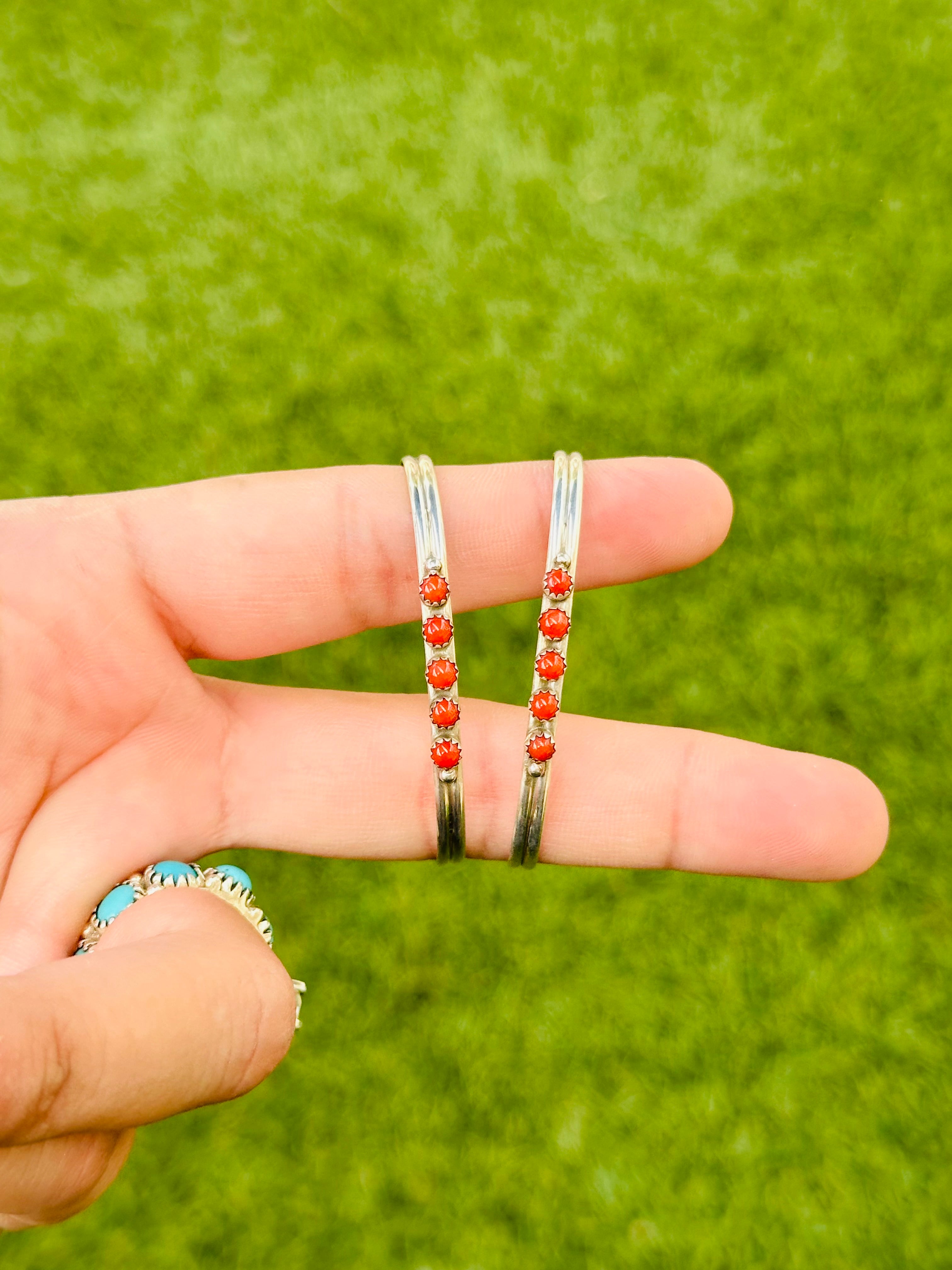 Navajo Made Coral and Sterling Silver BABY Cuff Bracelet