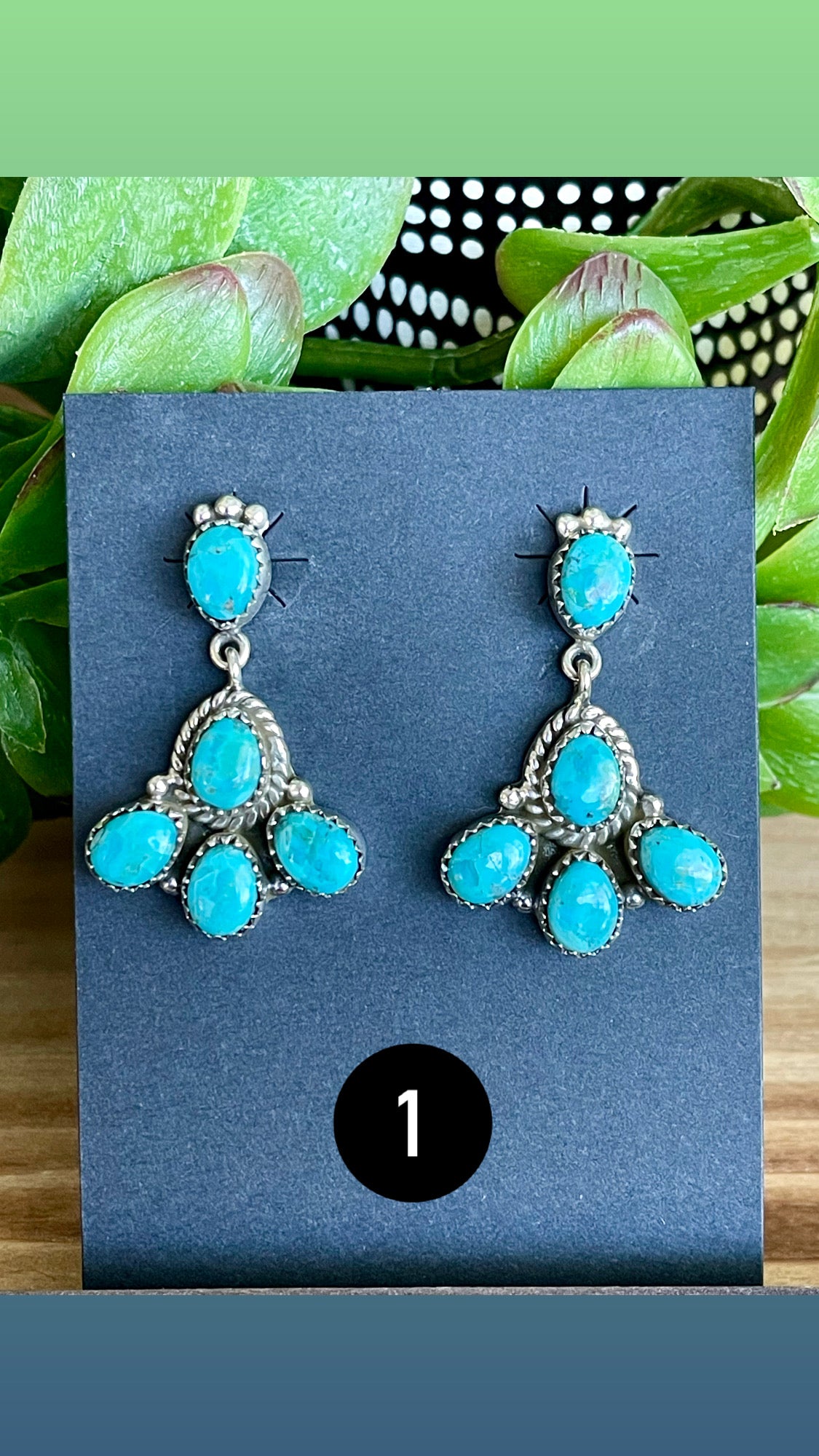 Southwest Handmade Kingman Turquoise & Sterling Silver Cluster Post Dangle Earrings