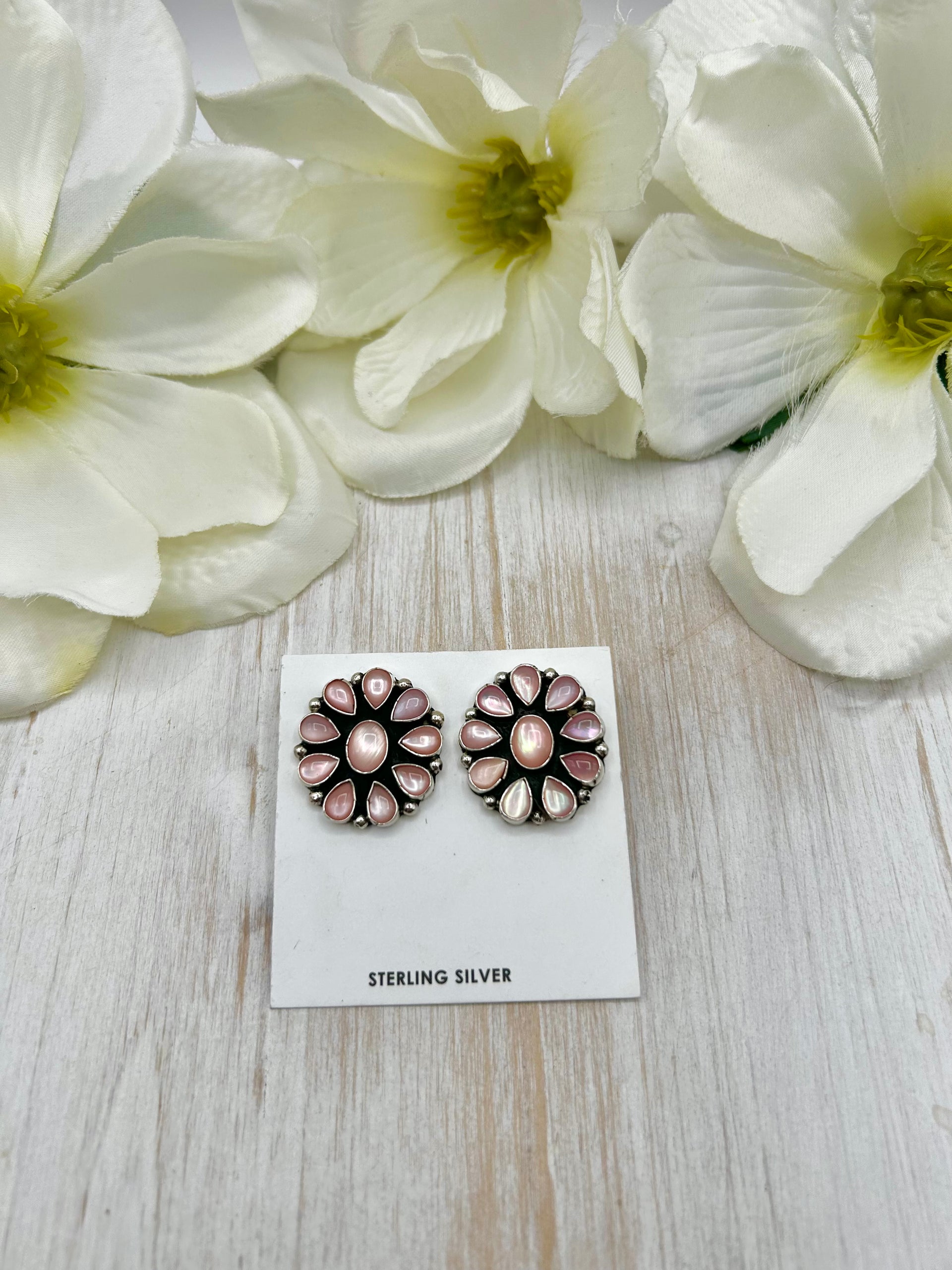 Navajo Made Mother of Pearl & Sterling Silver Post Earrings