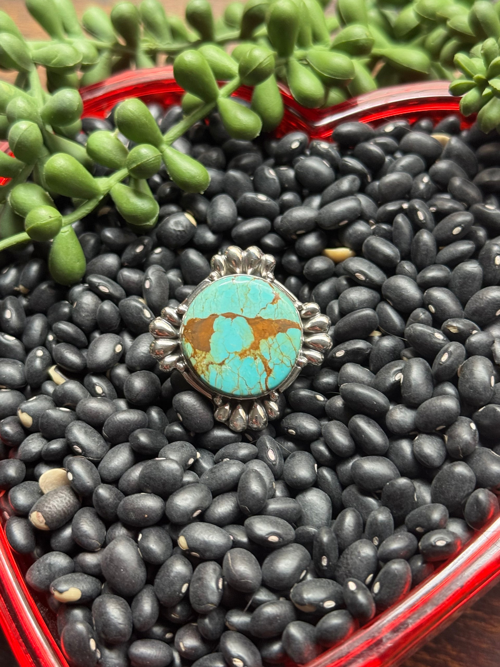 Southwest Handmade #8 Turquoise & Sterling Silver Adjustable Ring