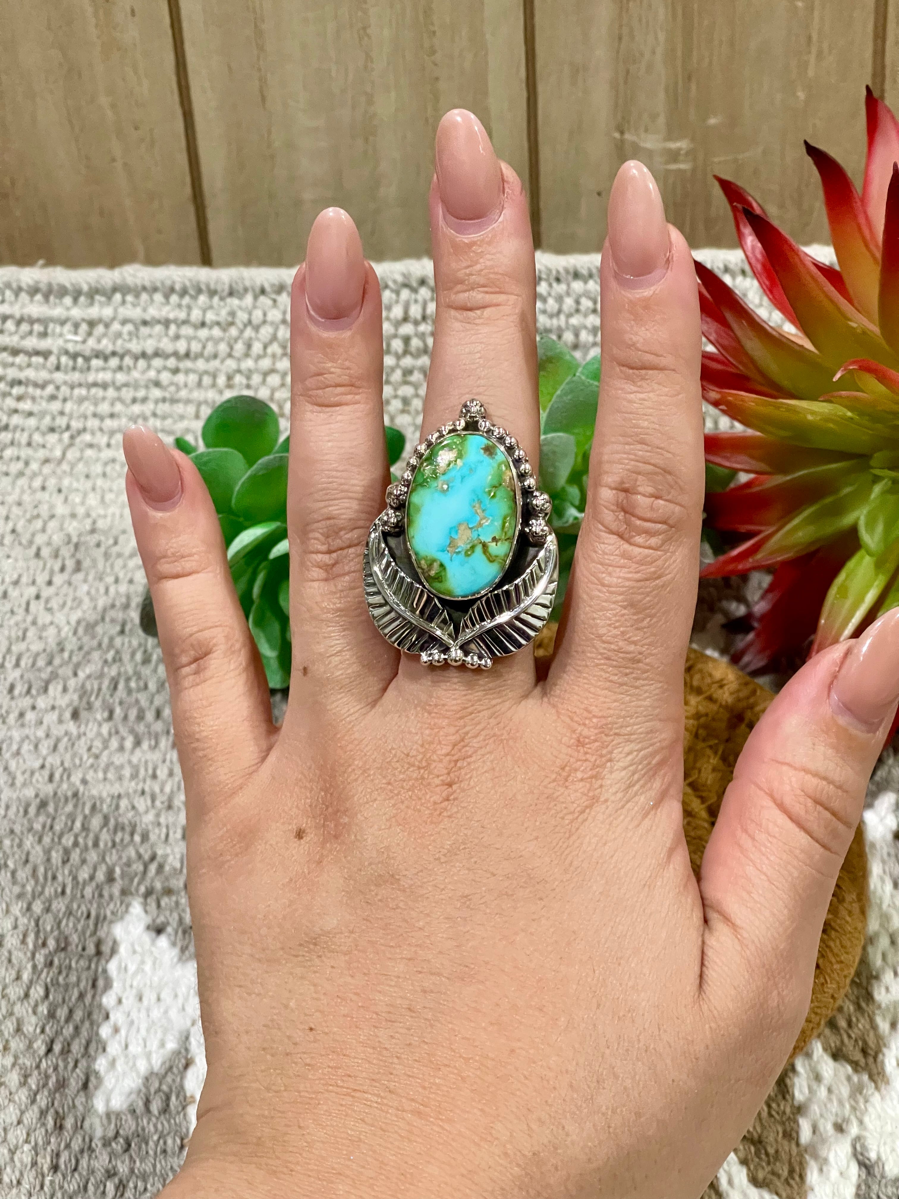 Southwest Handmade Sonoran Mountain Turquoise & Sterling Silver Adjustable Ring