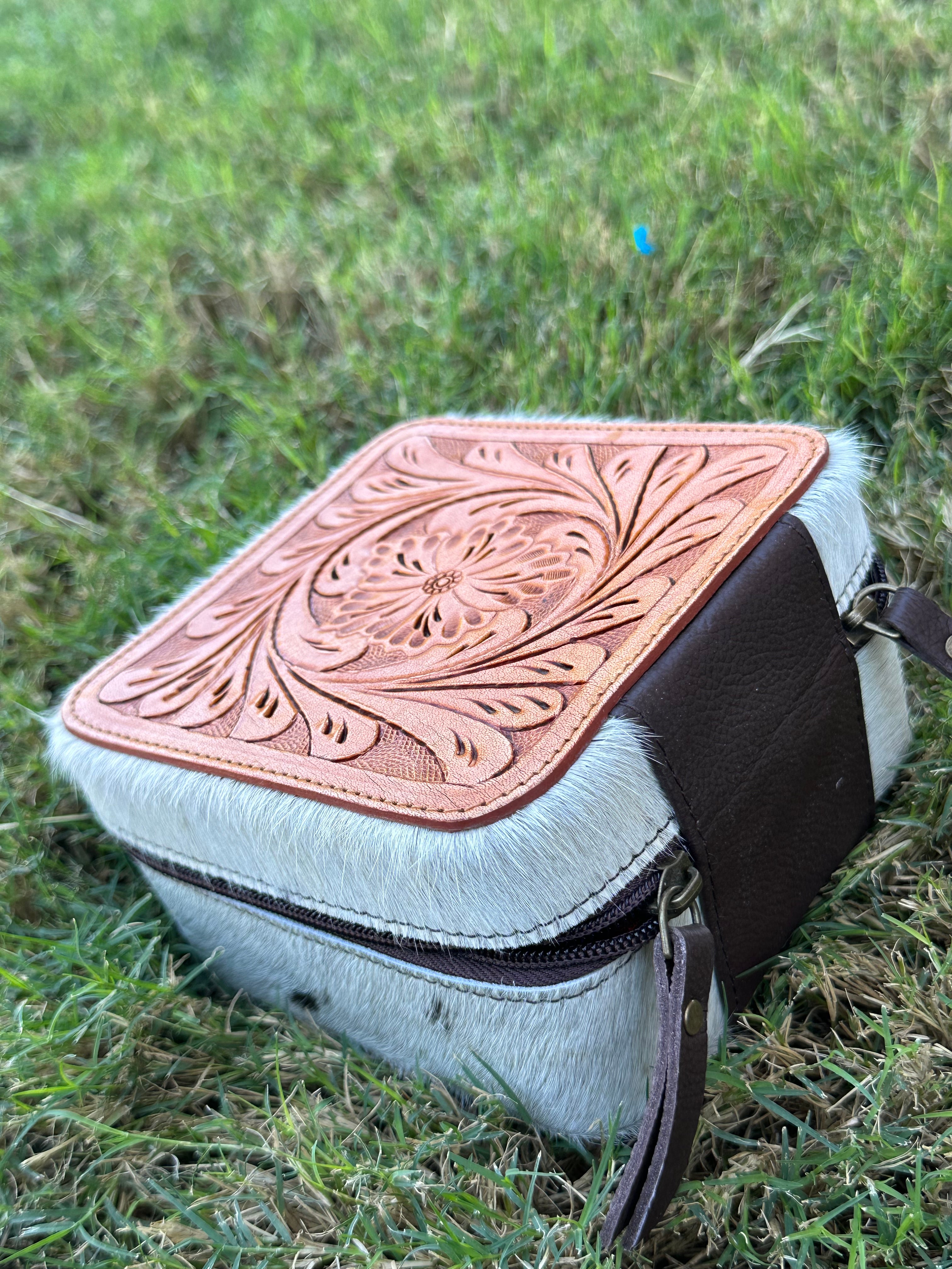 Genuine Tooled Leather Cowhide Jewelry Box