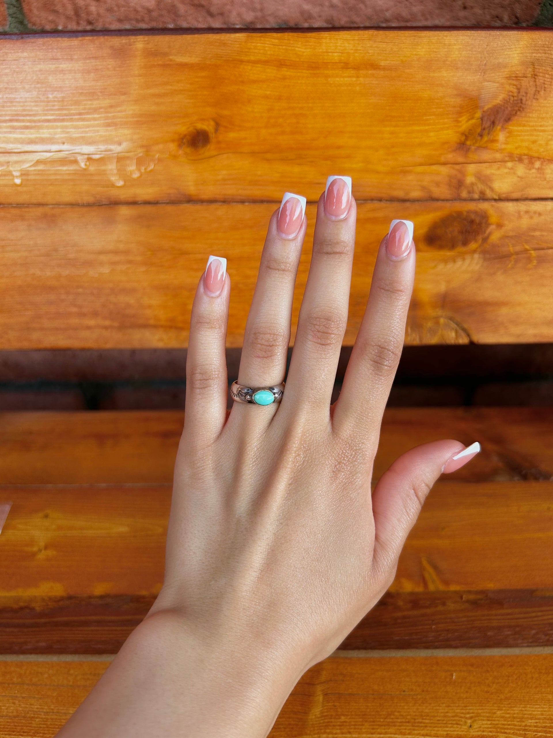 Navajo Made Kingman Turquoise & Sterling Silver Ring Size 6.5