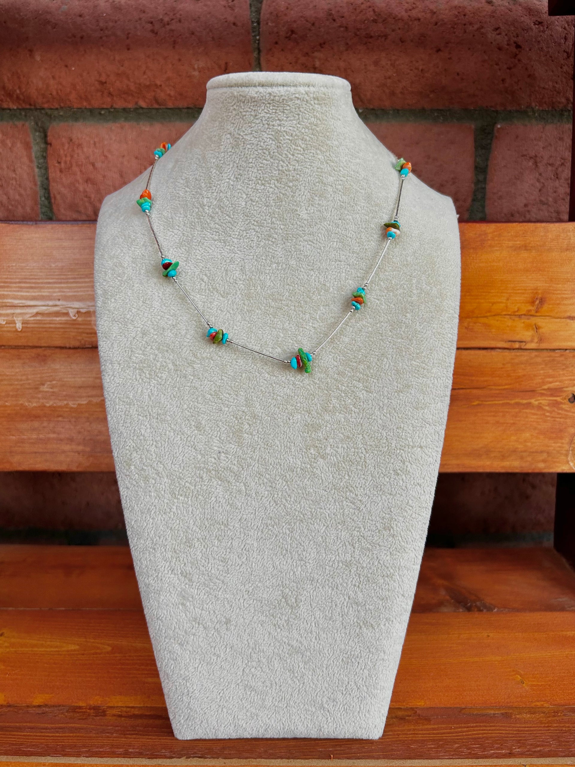 Navajo Strung Multi Stone & Sterling Silver Cluster Necklace