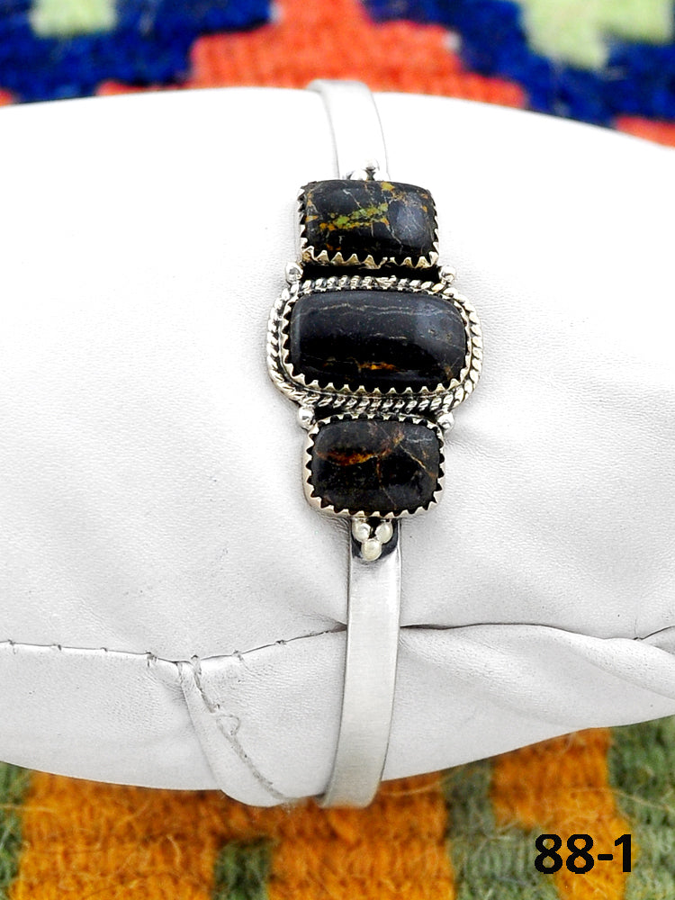 Southwest Handmade Black Jack Turquoise & Sterling Silver Cuff Bracelet