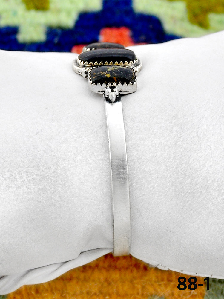 Southwest Handmade Black Jack Turquoise & Sterling Silver Cuff Bracelet