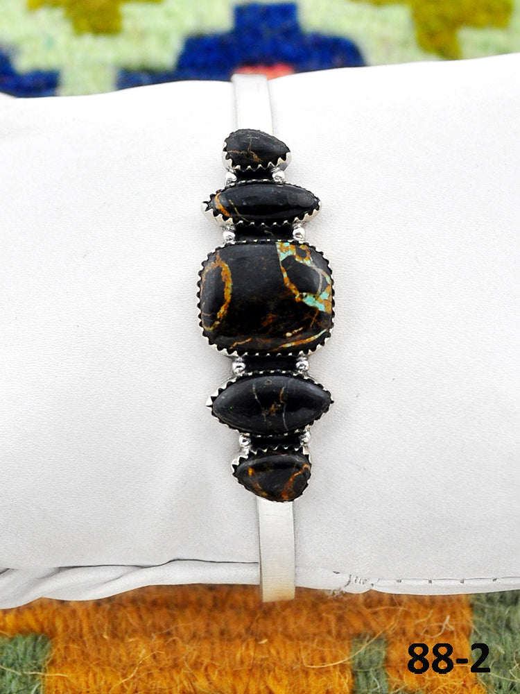 Southwest Handmade Black Jack Turquoise & Sterling Silver Cuff Bracelet