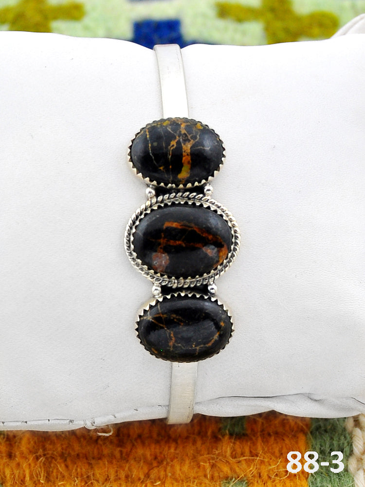 Southwest Handmade Black Jack Turquoise & Sterling Silver Cuff Bracelet