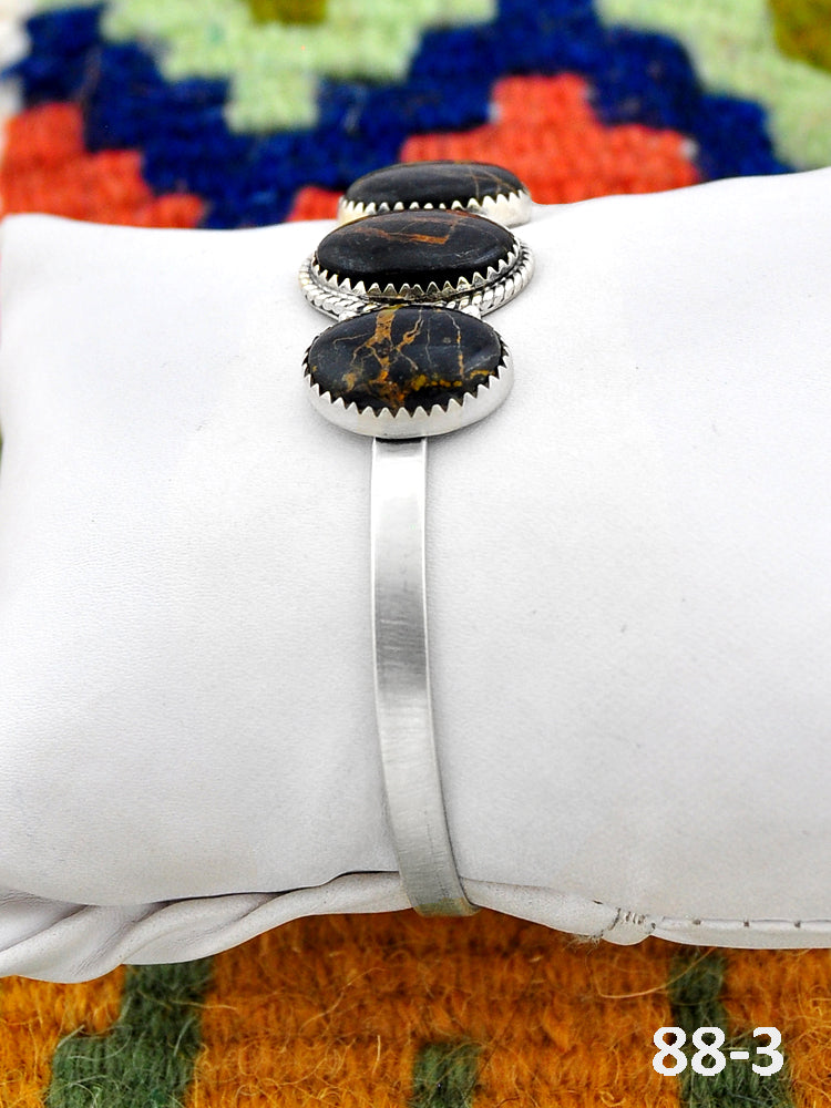 Southwest Handmade Black Jack Turquoise & Sterling Silver Cuff Bracelet
