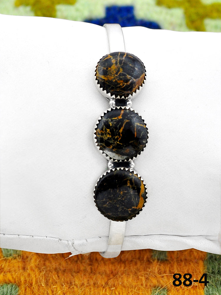 Southwest Handmade Black Jack Turquoise & Sterling Silver Cuff Bracelet