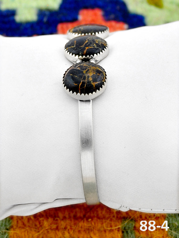 Southwest Handmade Black Jack Turquoise & Sterling Silver Cuff Bracelet