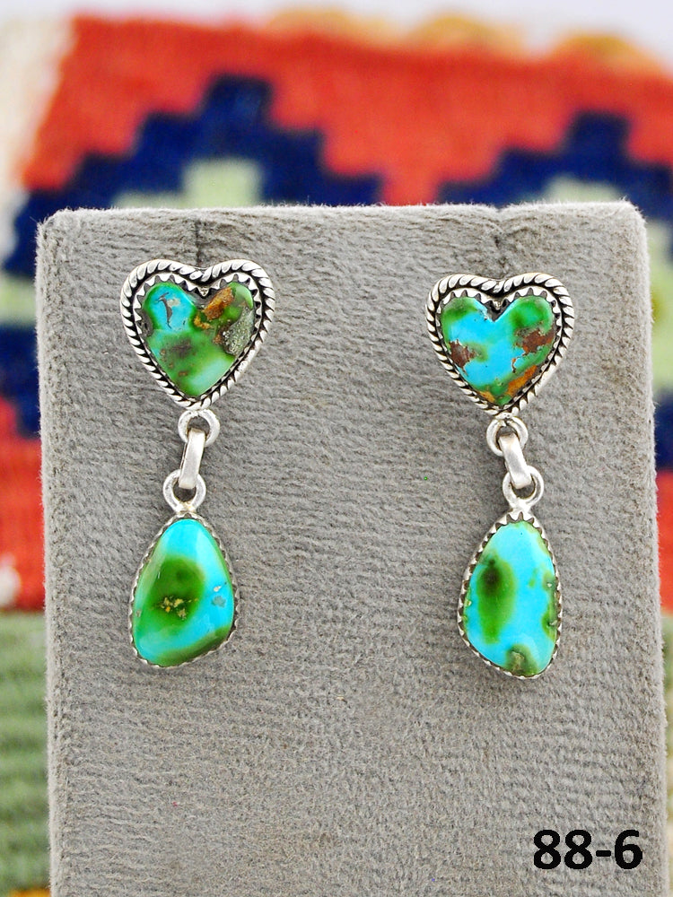 Southwest Made Sonoran Mountain Turquoise & Sterling Silver Post Dangle Earrings
