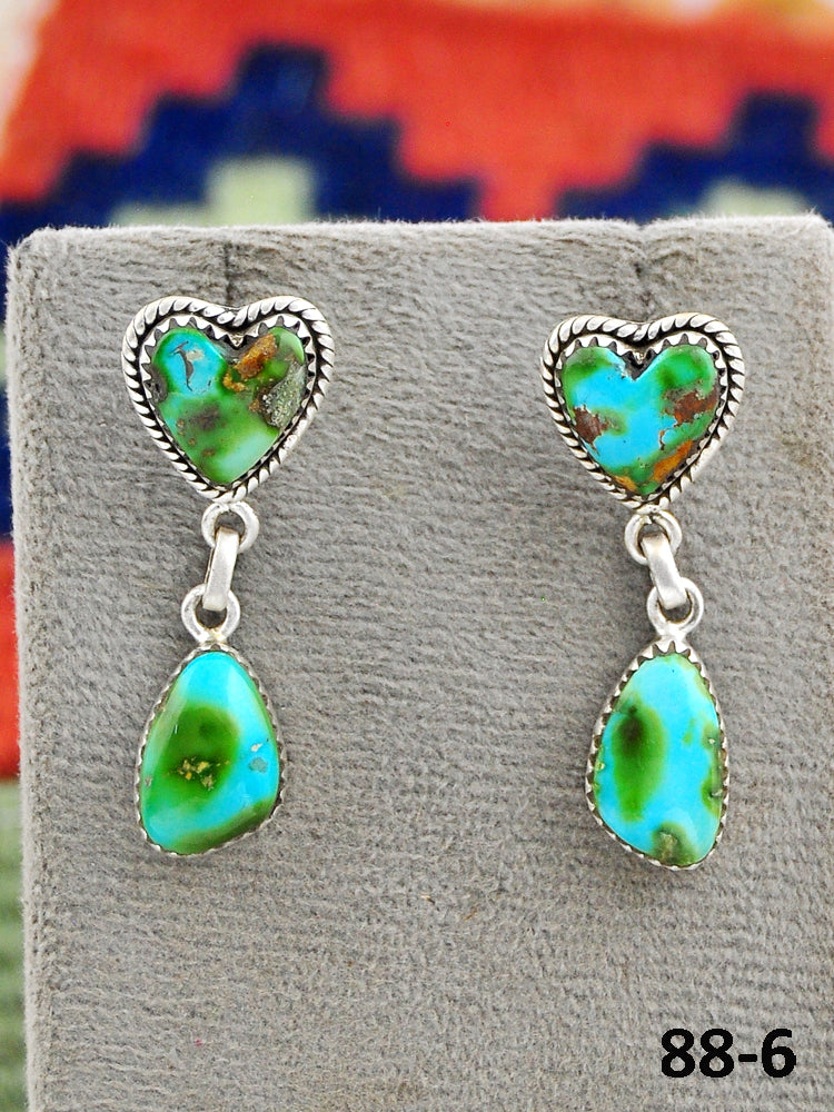 Southwest Made Sonoran Mountain Turquoise & Sterling Silver Post Dangle Earrings