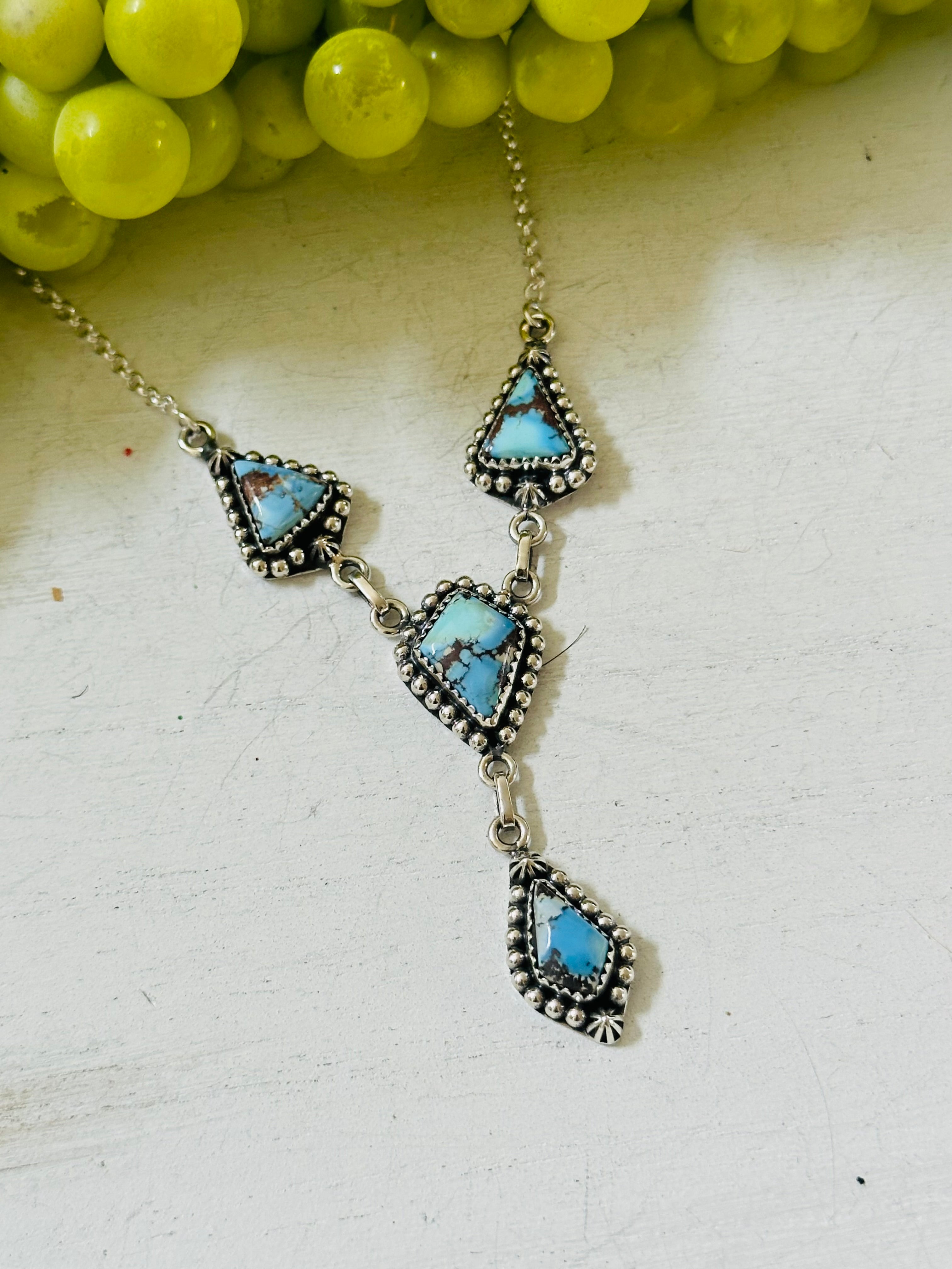 Southwest Handmade Golden Hills Turquoise & Sterling Silver Lariat Necklace