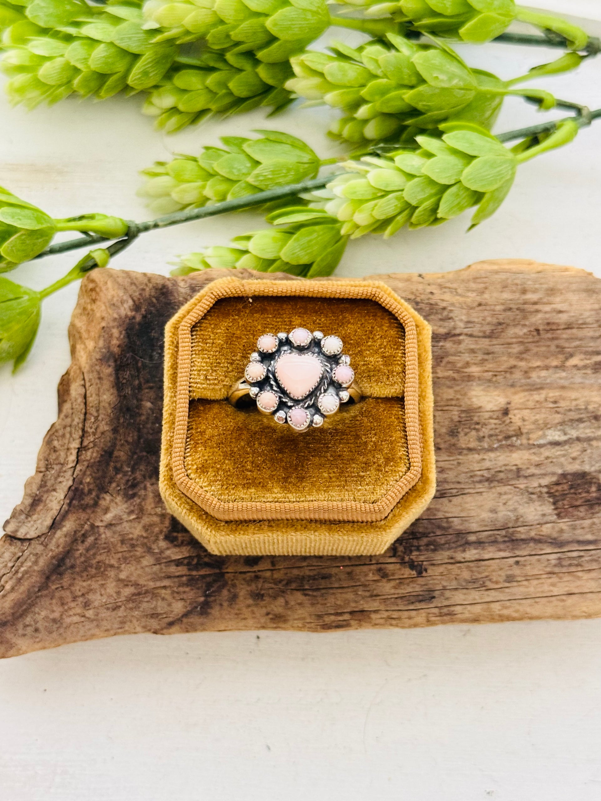 Virginia Sandoval Pink Conch & Sterling Silver Adjustable Cluster Ring