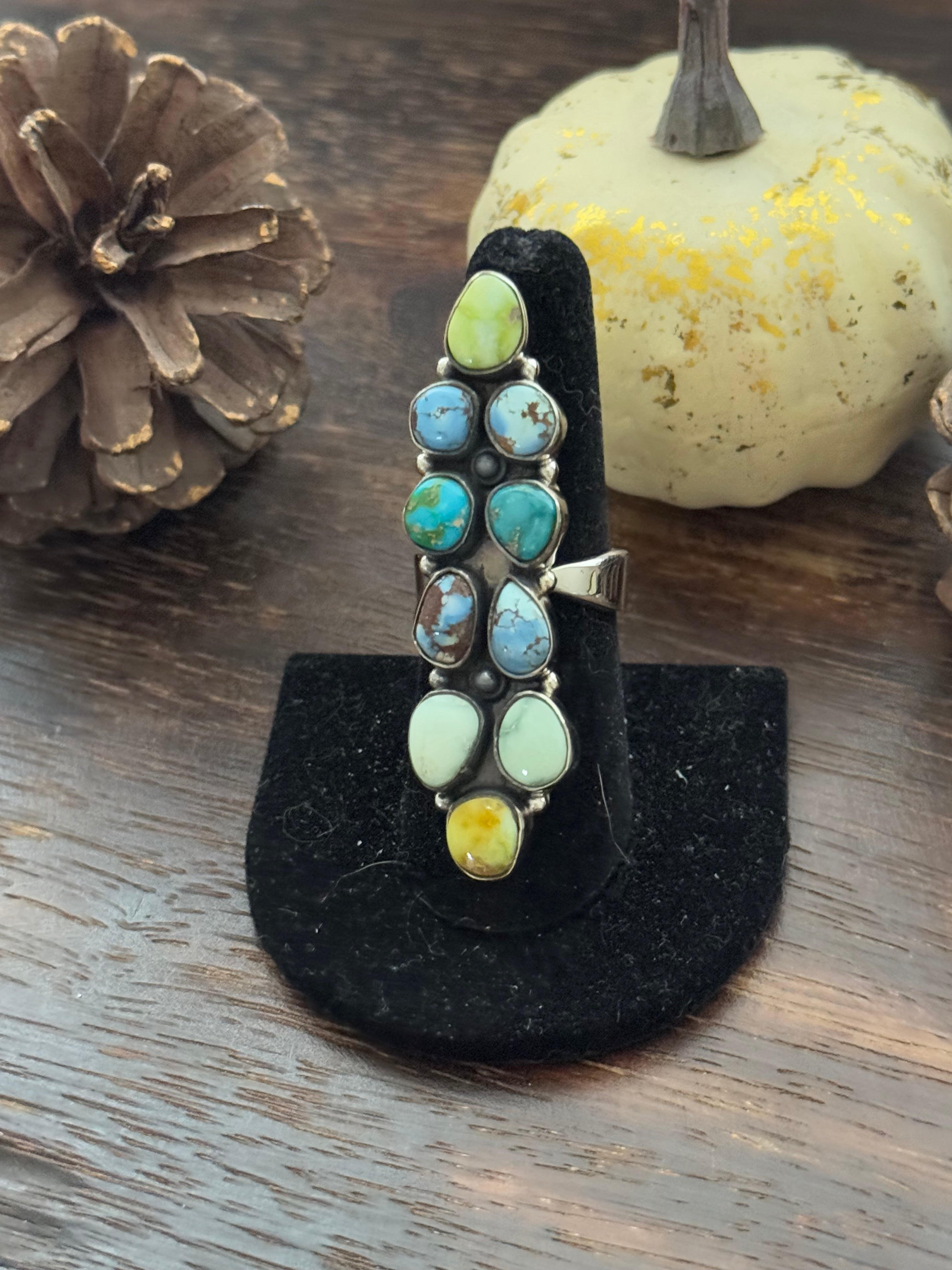 Southwest Handmade Multi Stone & Sterling Silver Adjustable Ring