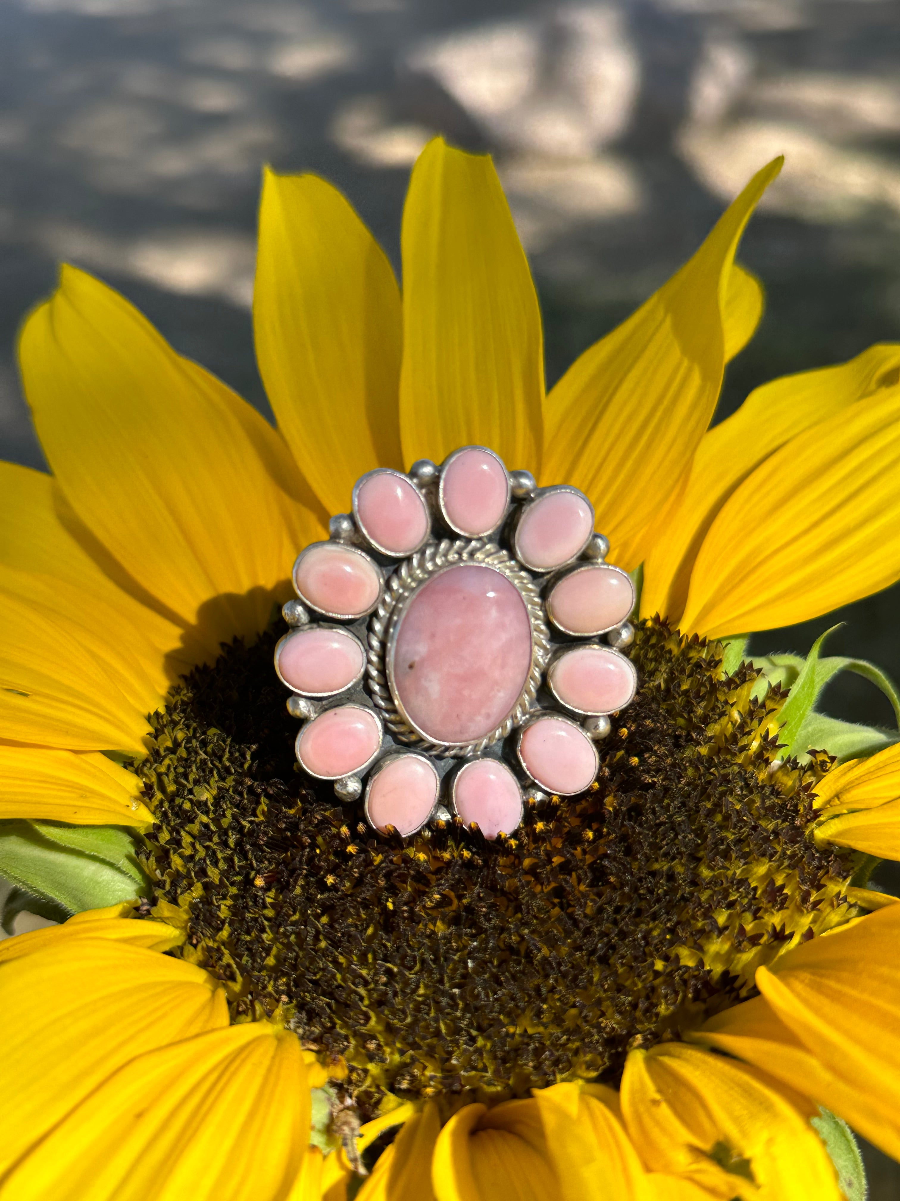 Virginia Becenti Pink Conch & Sterling Silver Adjustable Cluster Ring