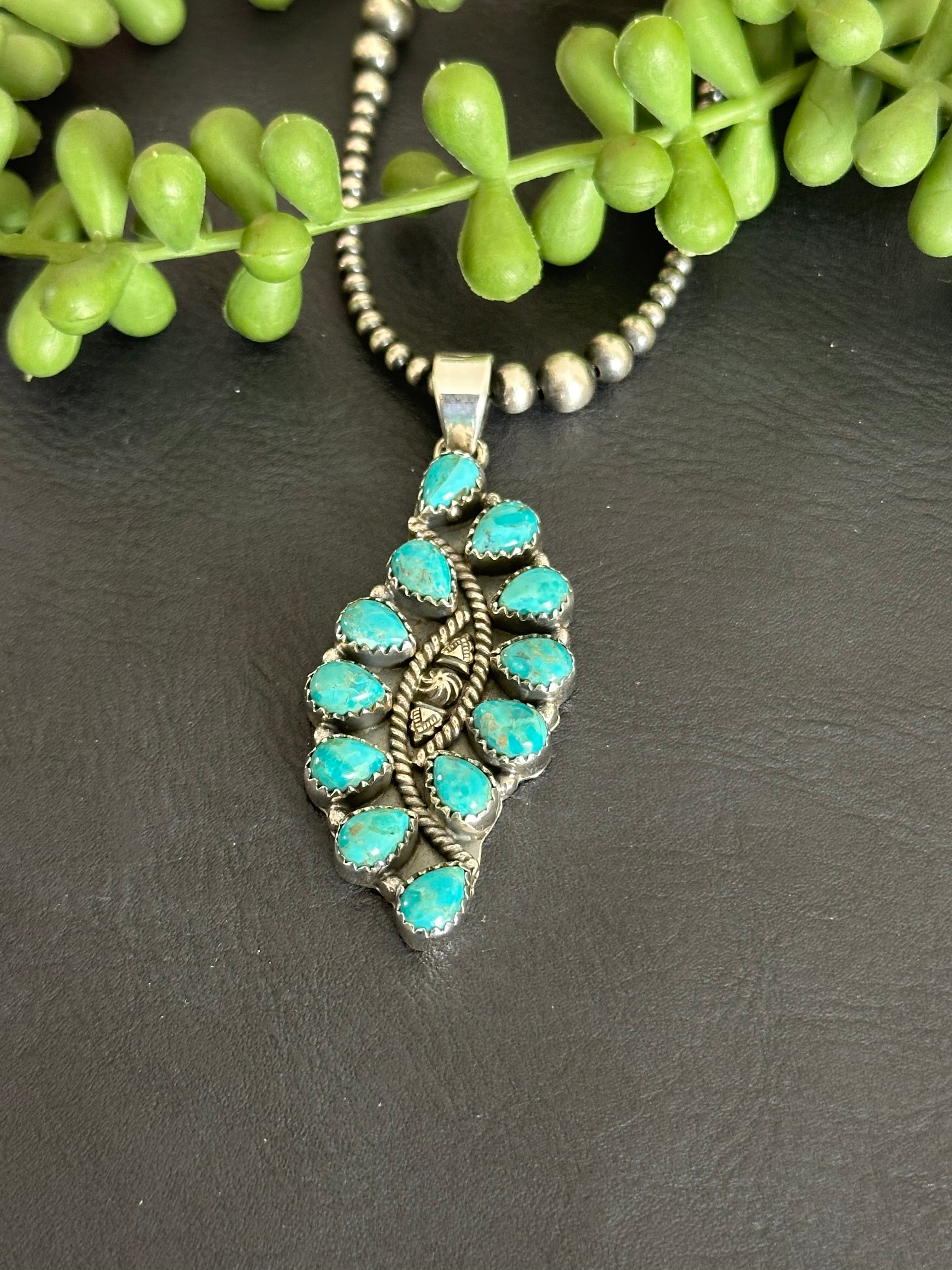 TTD “Twin Flame” Kingman Turquoise & Sterling Silver Pendant