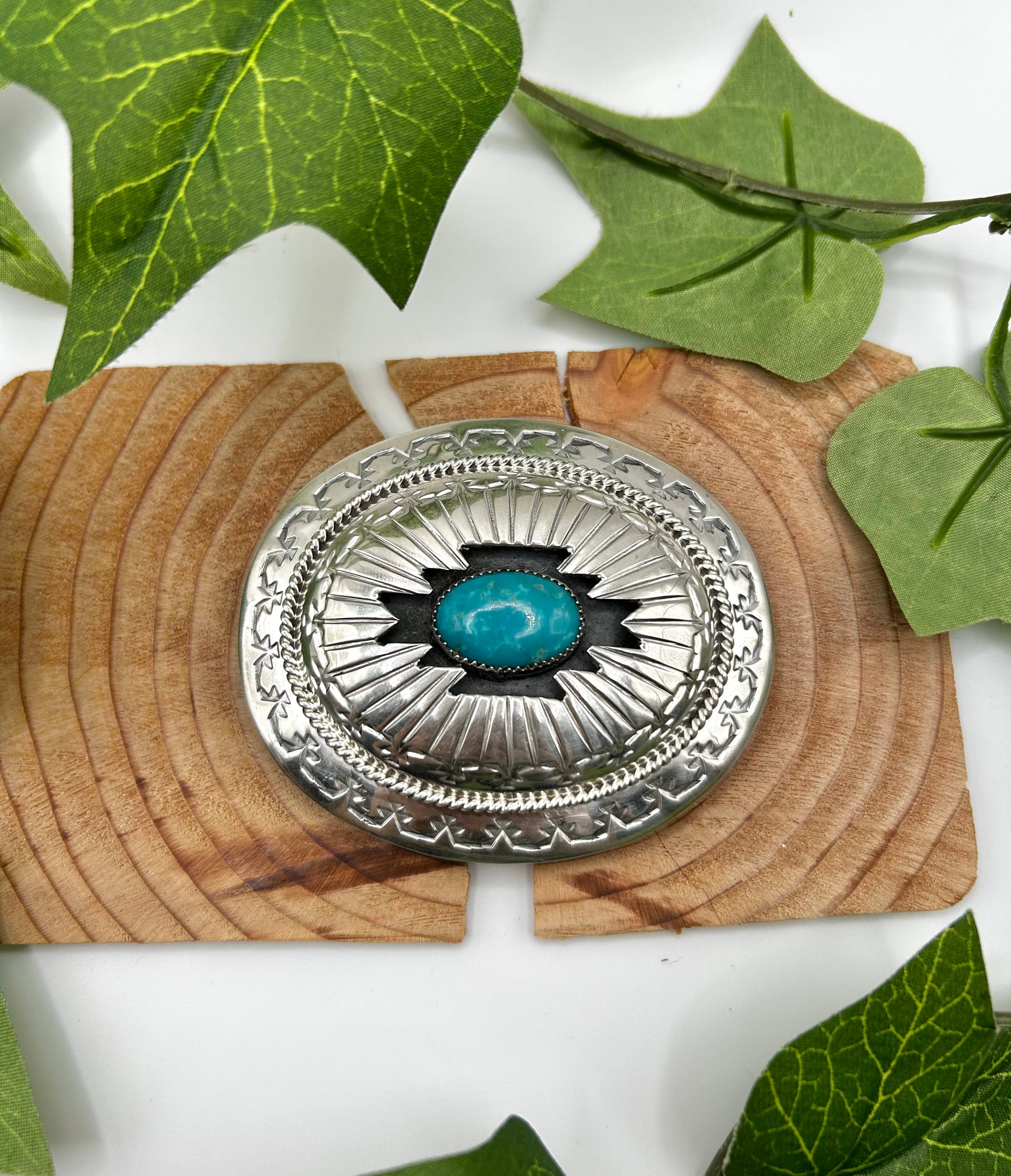 Navajo Made Kingman Turquoise & Sterling Silver Belt Buckle