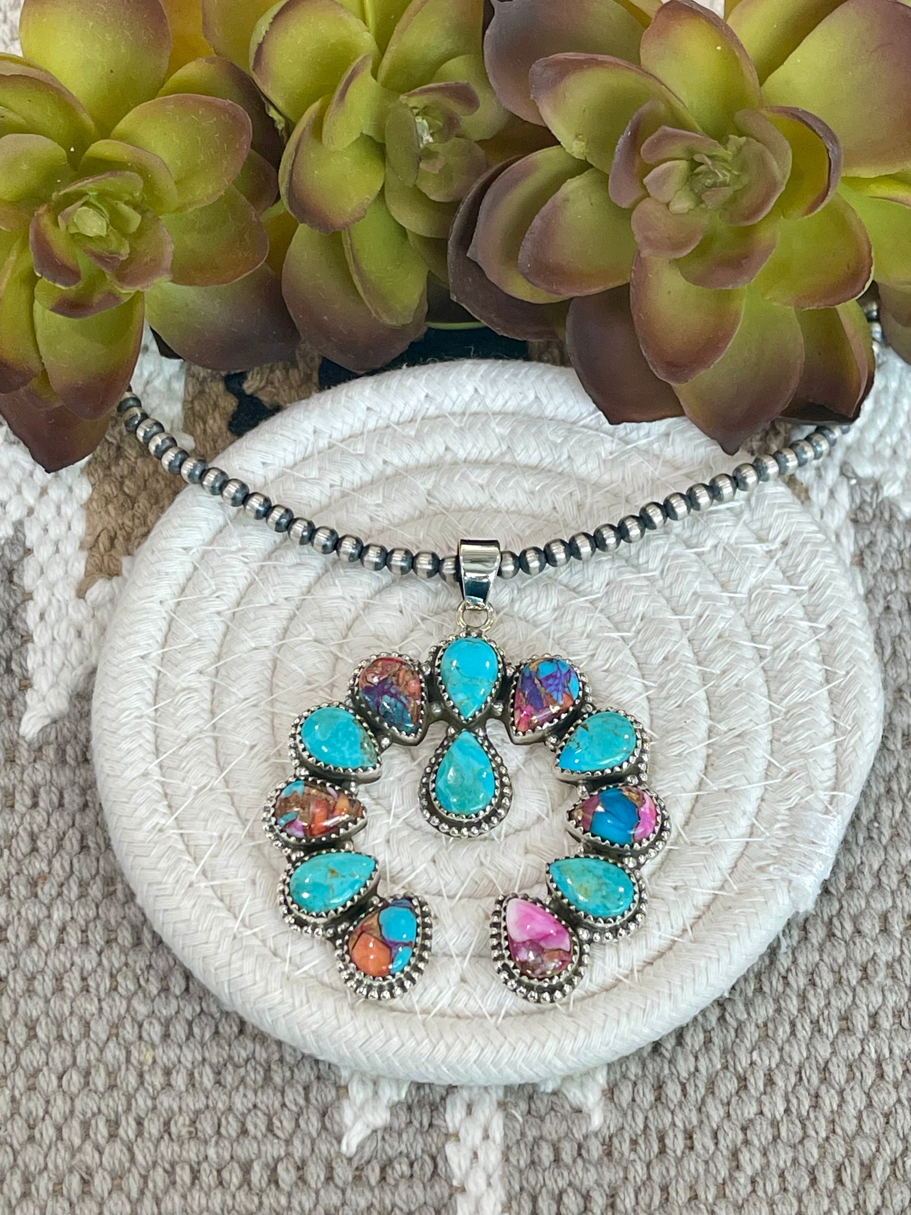 Southwest Handmade Multi Stone & Sterling Silver Naja Pendant