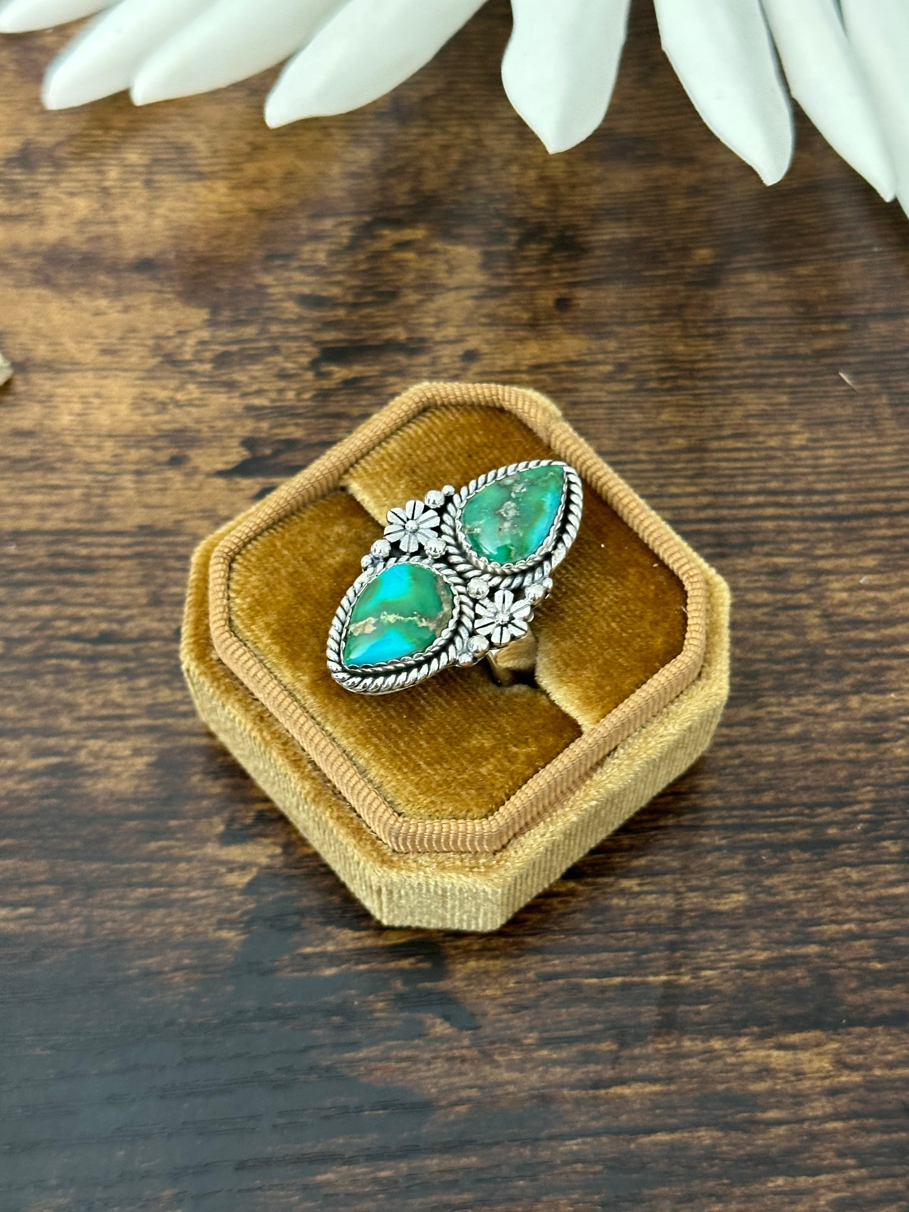 Southwest Handmade Sonoran Mountain Turquoise & Sterling Silver Adjustable Ring