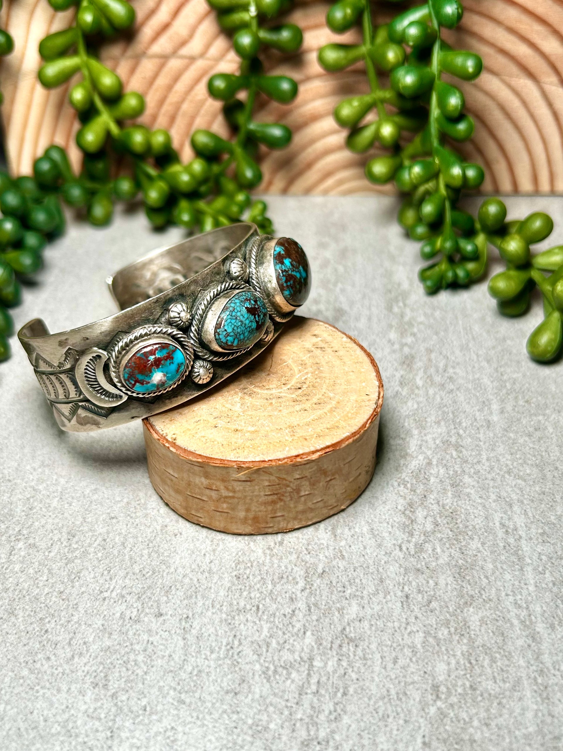 Navajo Made Egyptian Turquoise & Sterling Silver Cuff Bracelet