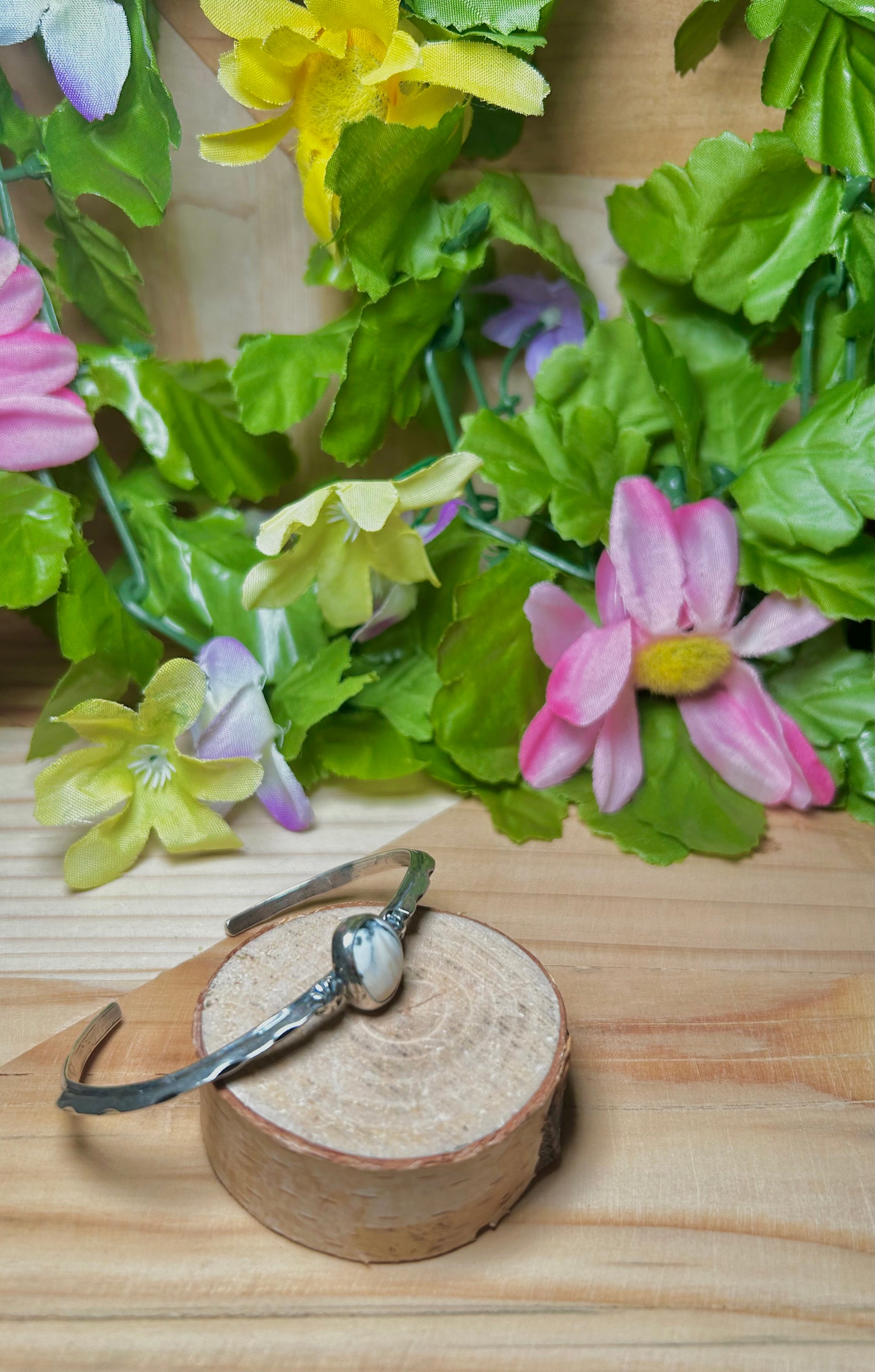 Navajo Made White Buffalo & Sterling Silver Cuff Bracelet