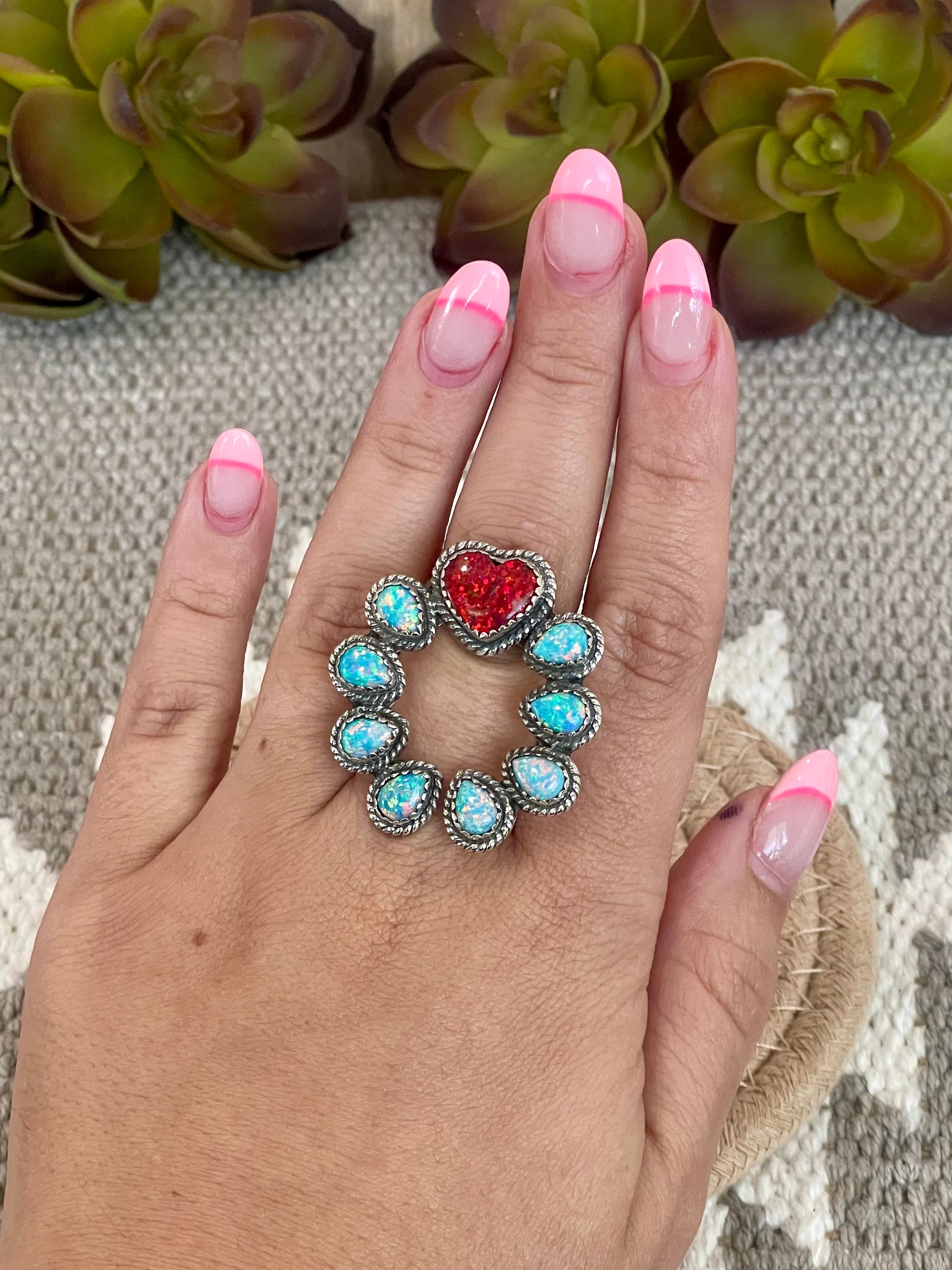 Southwest Handmade Opal & Sterling Silver Adjustable Naja Ring