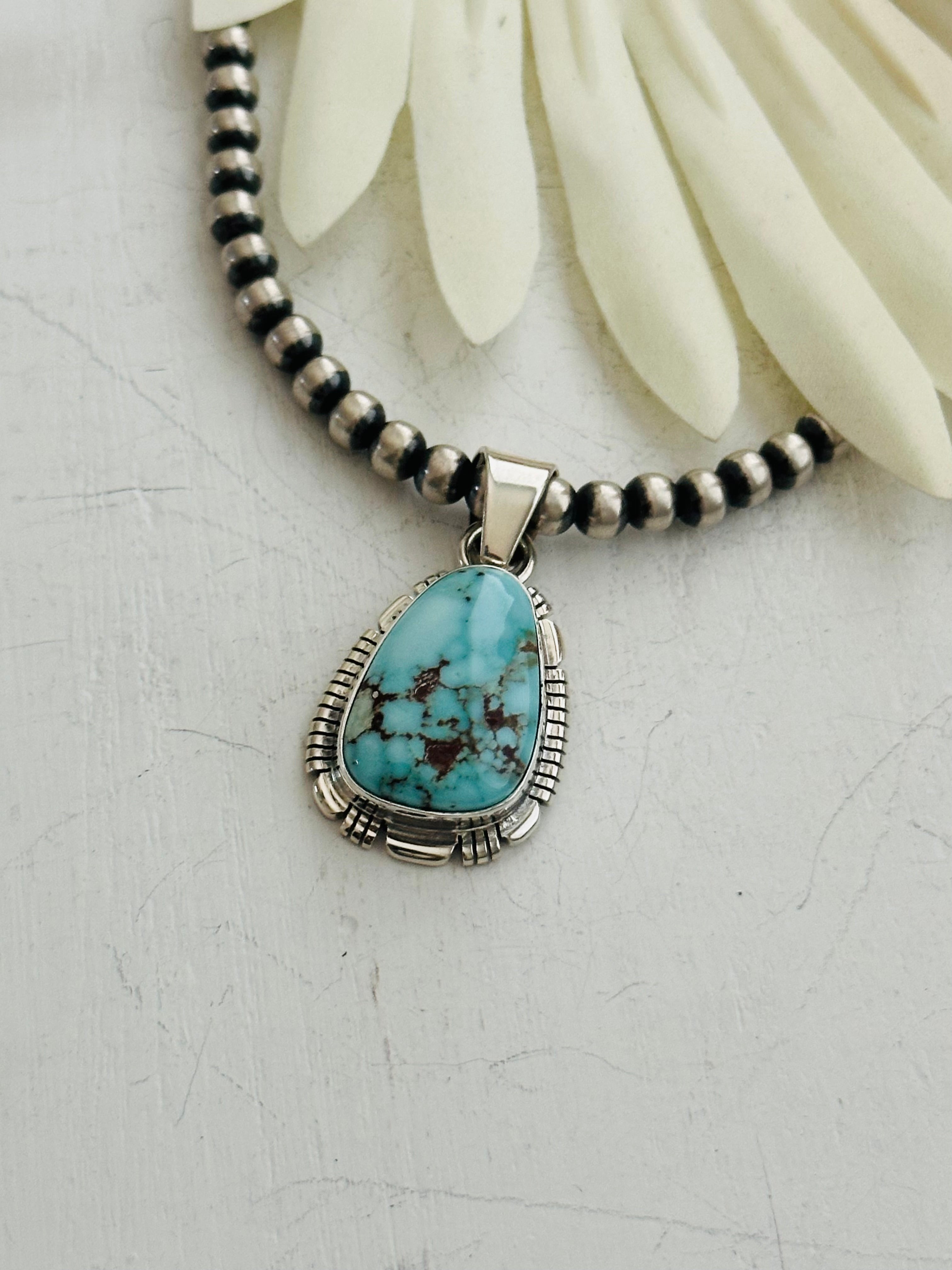 Navajo Made Dry Creek Turquoise & Sterling Silver Pendant