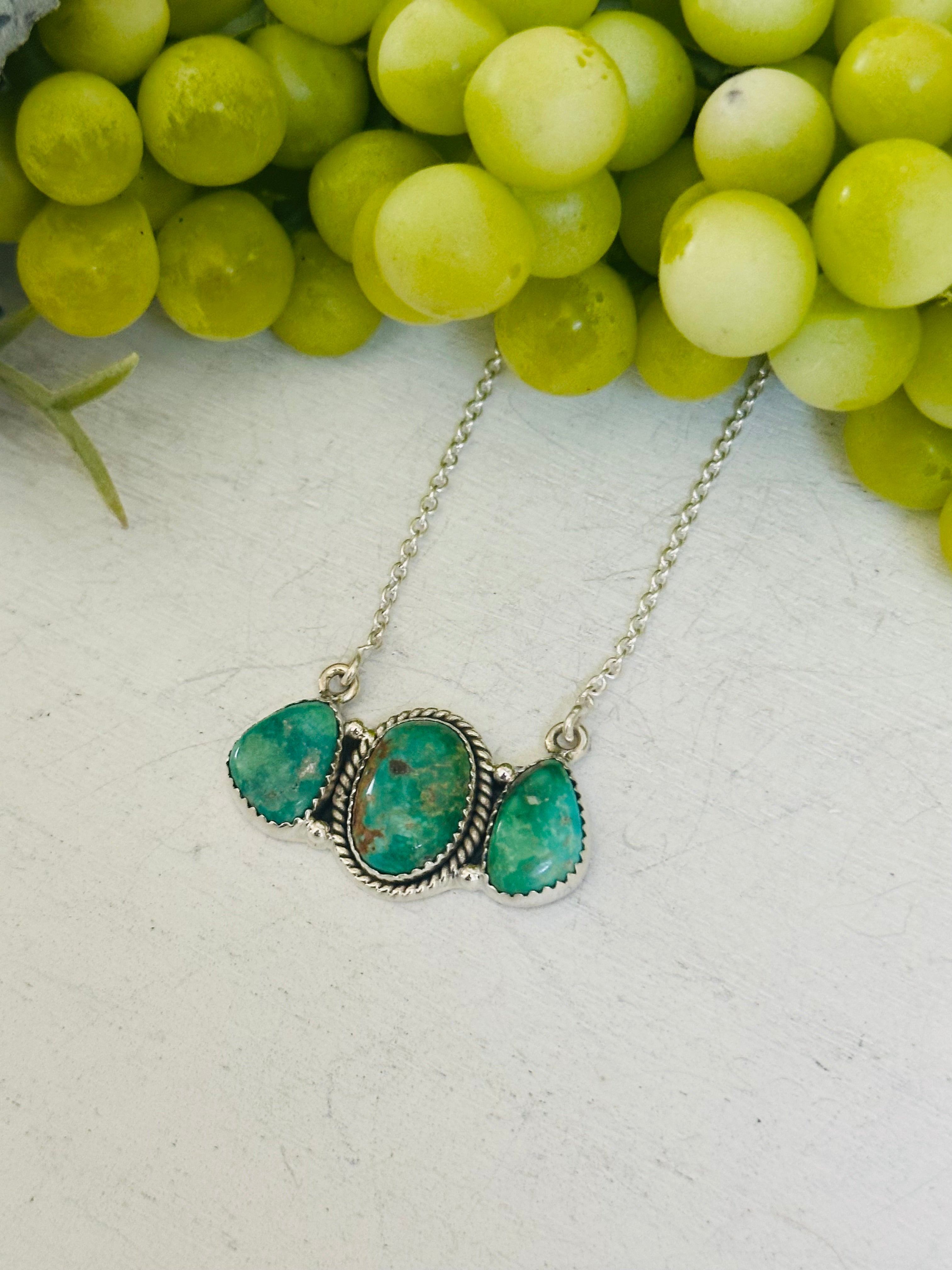 Southwest Handmade Emerald Valley Turquoise & Sterling Silver Necklace