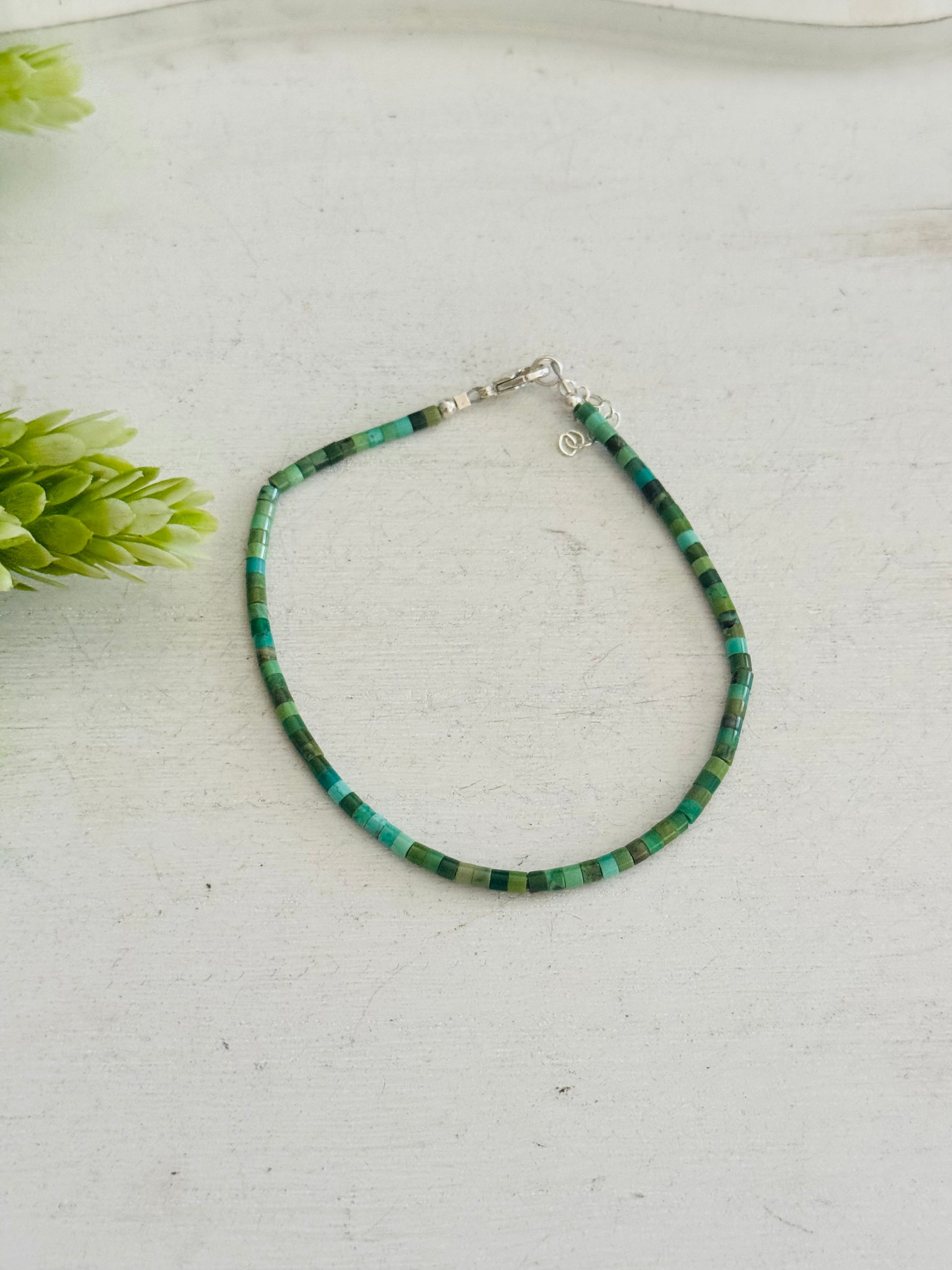 Southwest Strung Turquoise & Sterling Silver Beaded Anklet