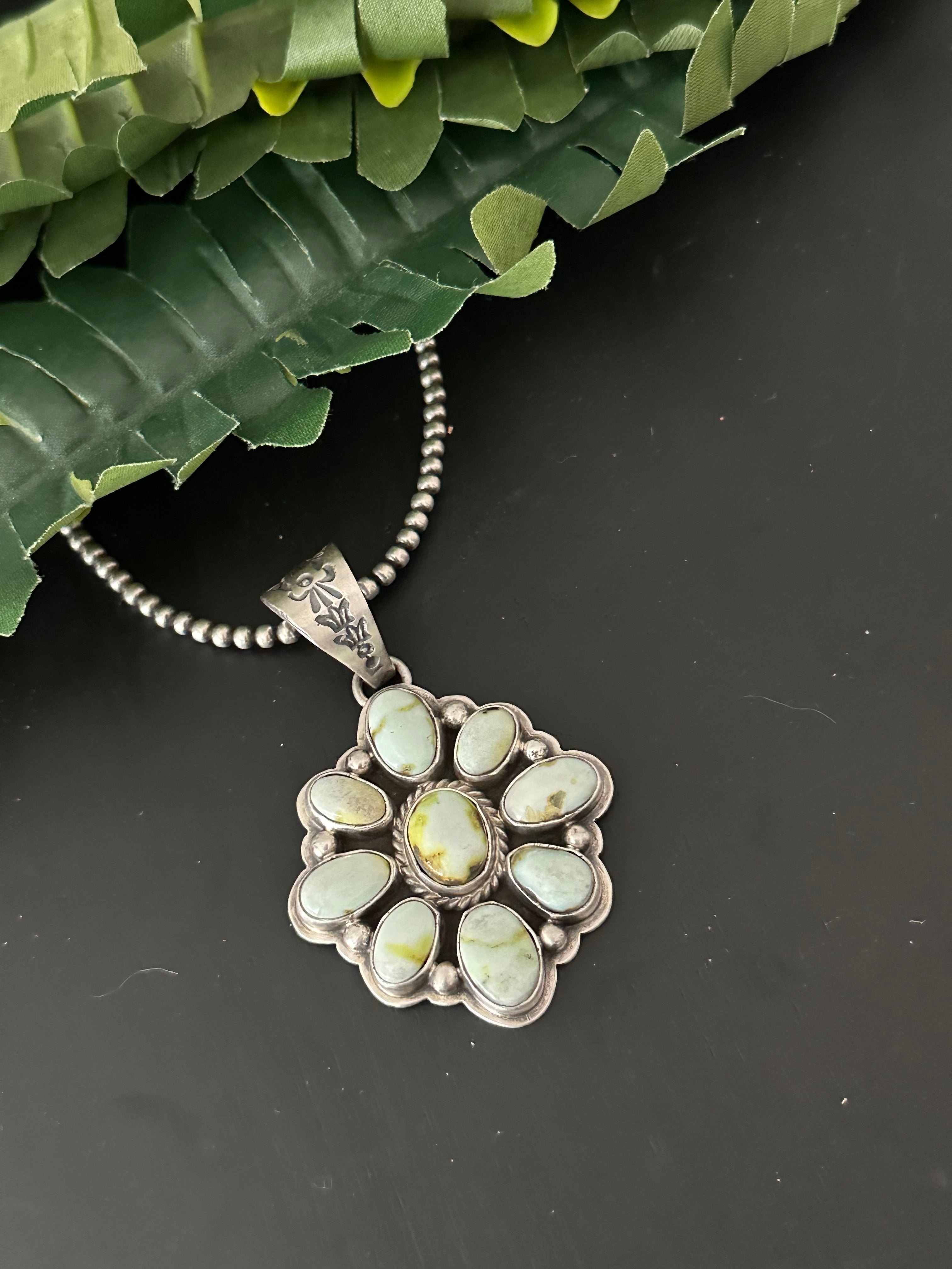 Navajo Made Palomino Variscite & Sterling Silver Cluster Pendant