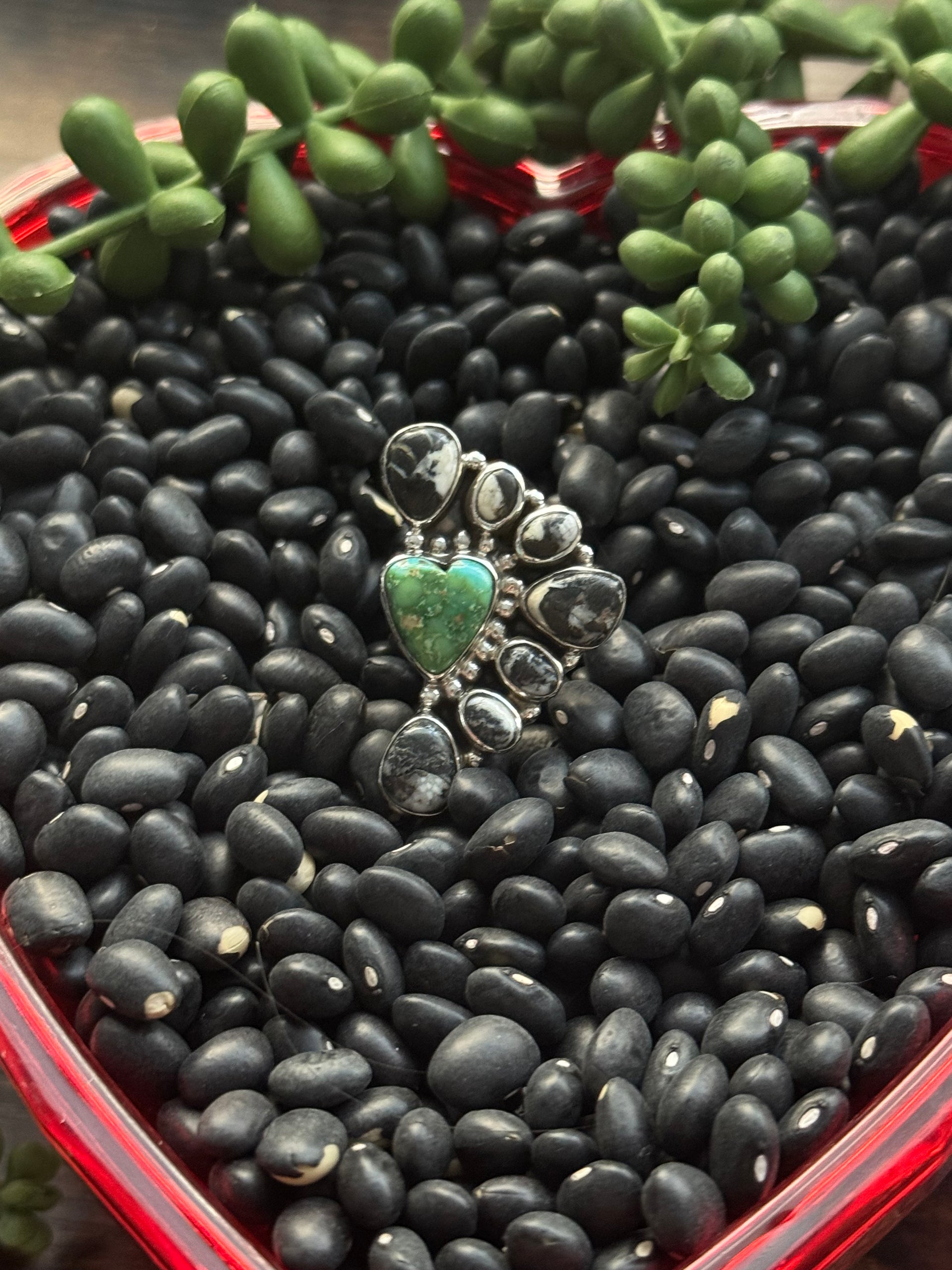 Southwest Handmade Multi Stone & Sterling Silver Adjustable Cluster Ring