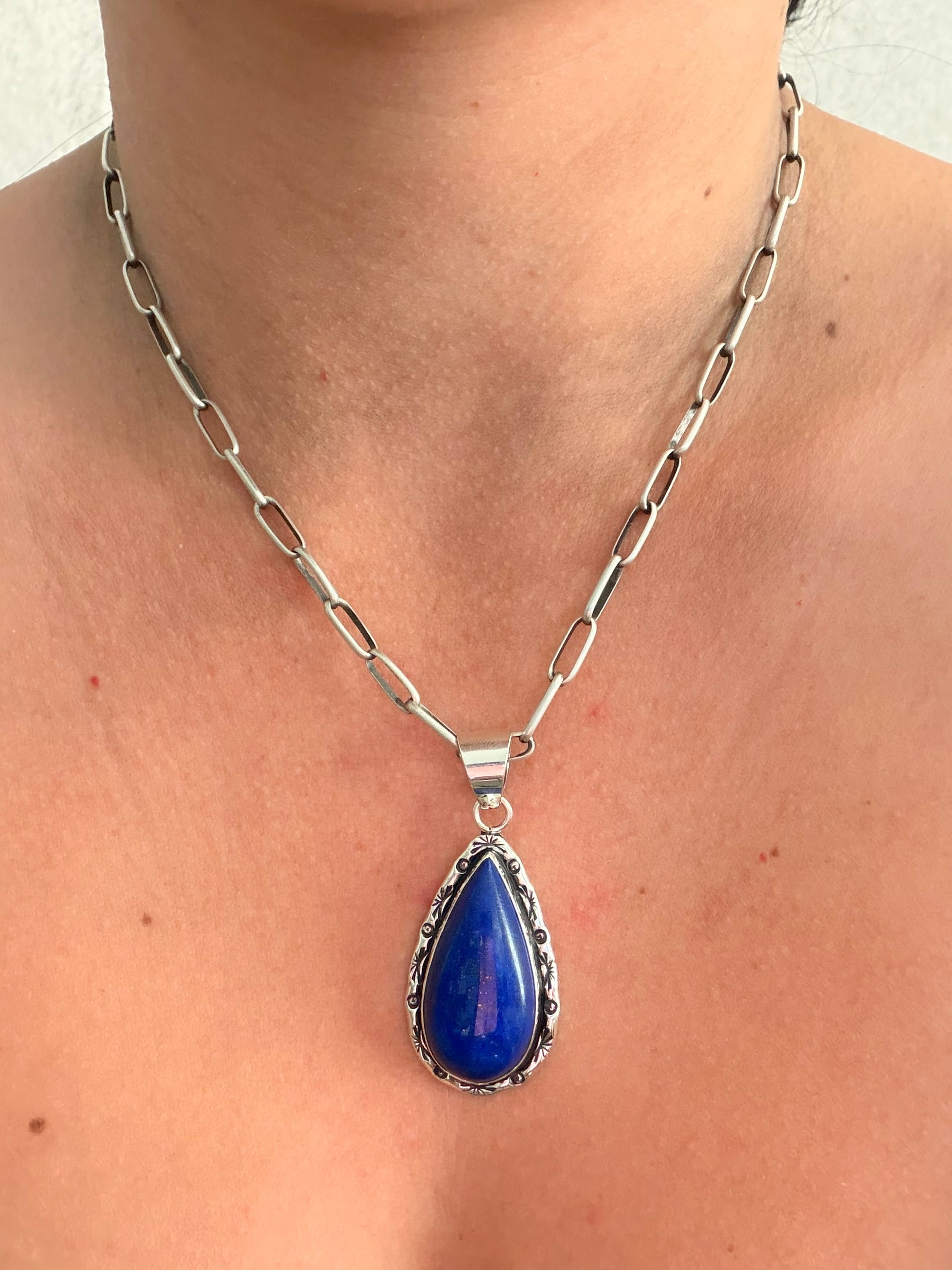 Navajo Made Lapis & Sterling Silver Pendant