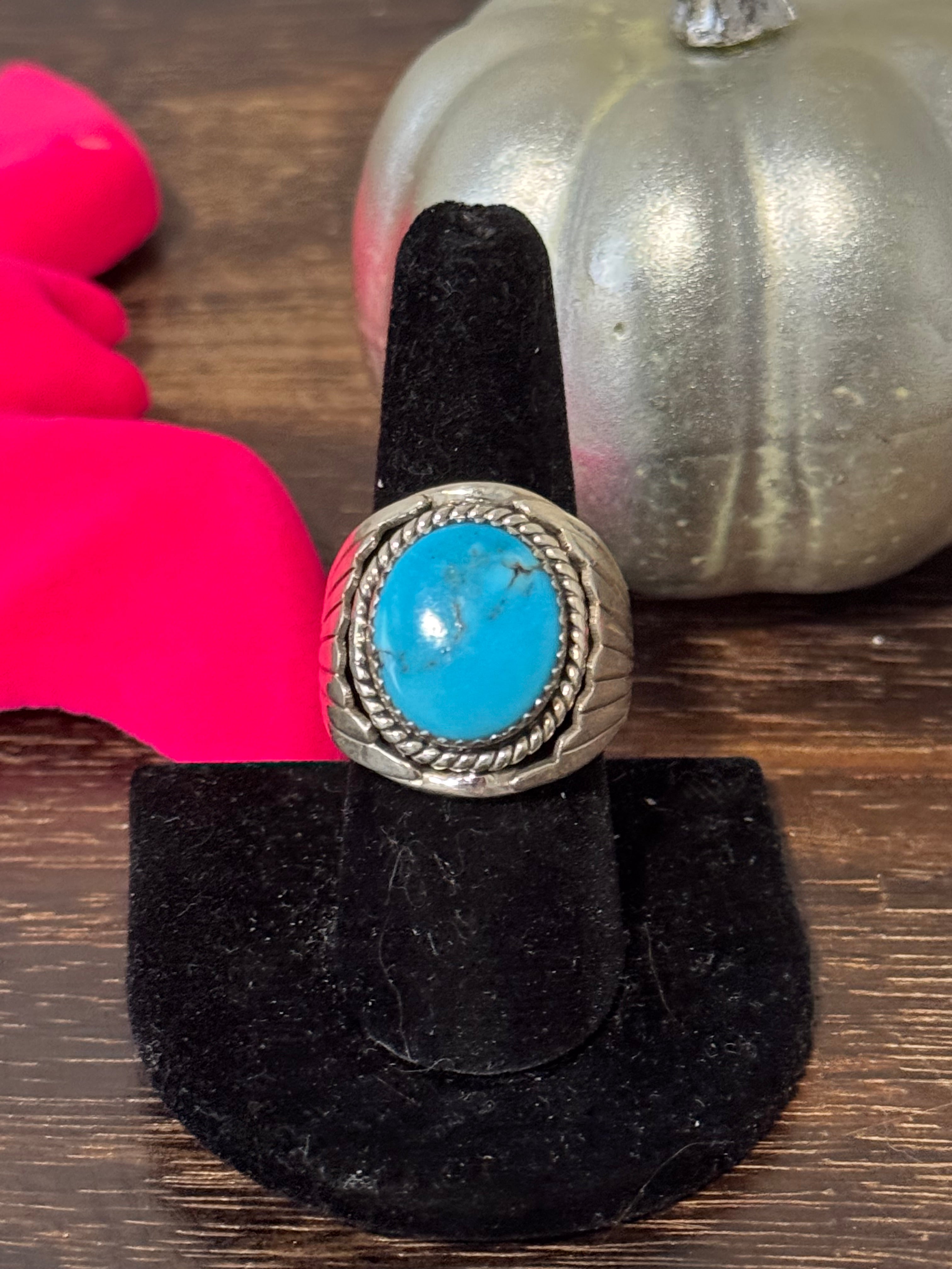 Southwest Handmade Kingman Turquoise & Sterling Silver Size Ring 8