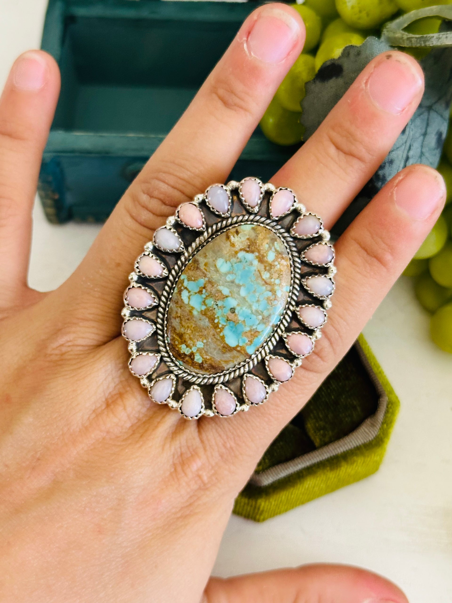 Southwest Handmade Multi Stone & Sterling Silver Cluster Adjustable Ring