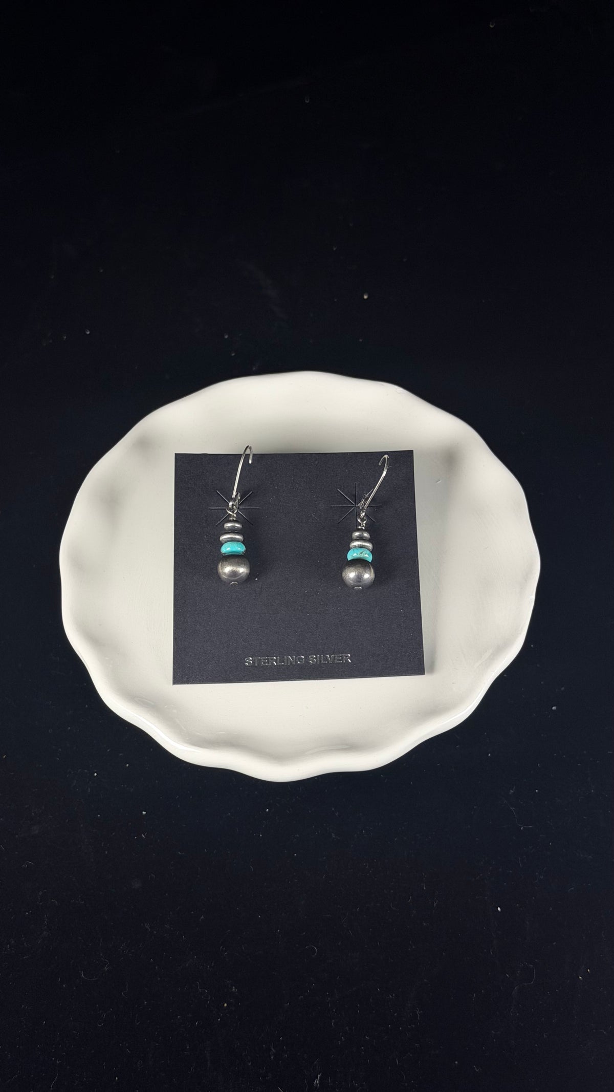 Mary Salazar Kingman Turquoise & Sterling Silver Machine Made Pearl Dangle Earrings
