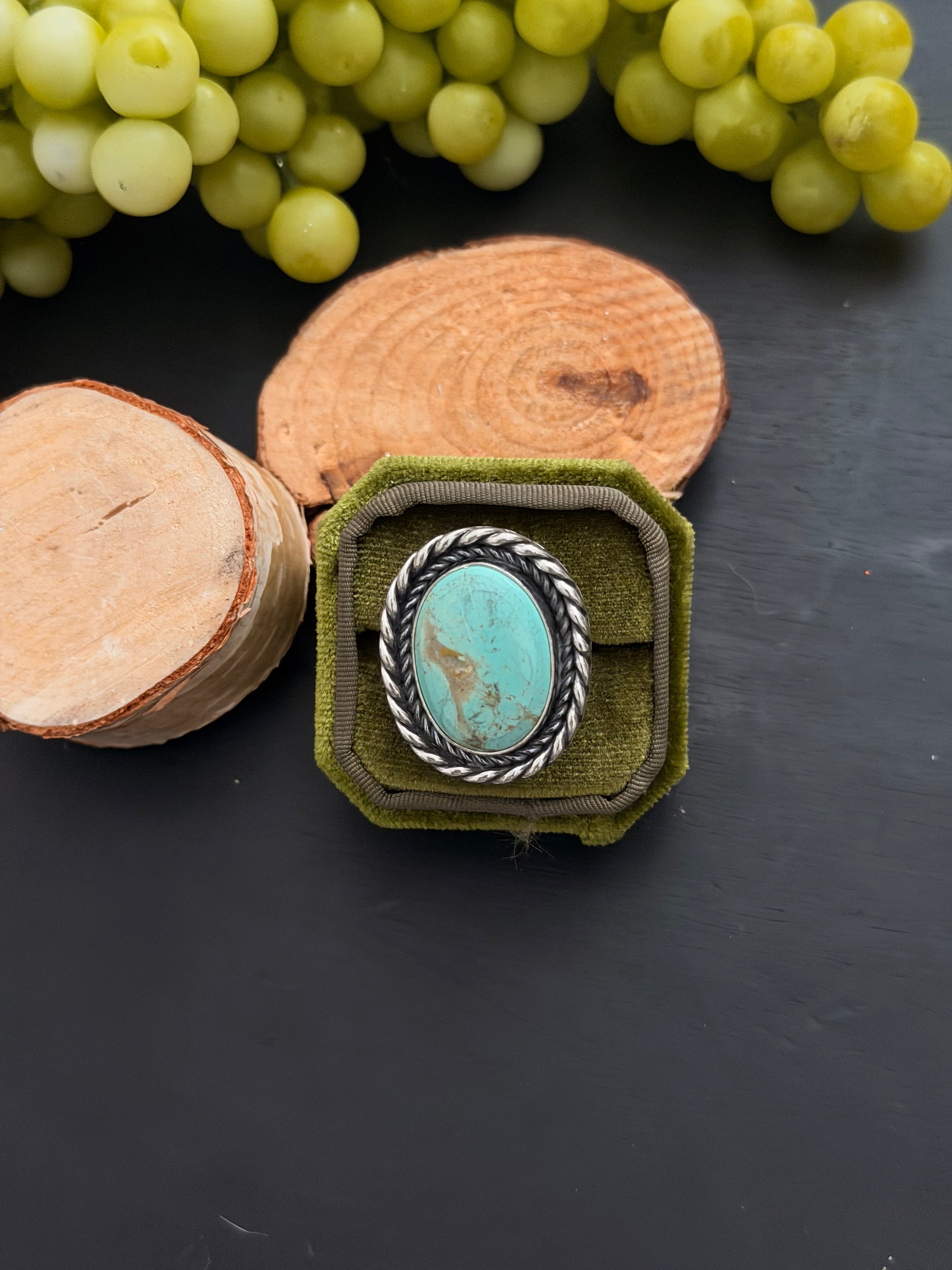 Navajo Made Kingman Turquoise & Sterling Silver Adjustable Ring