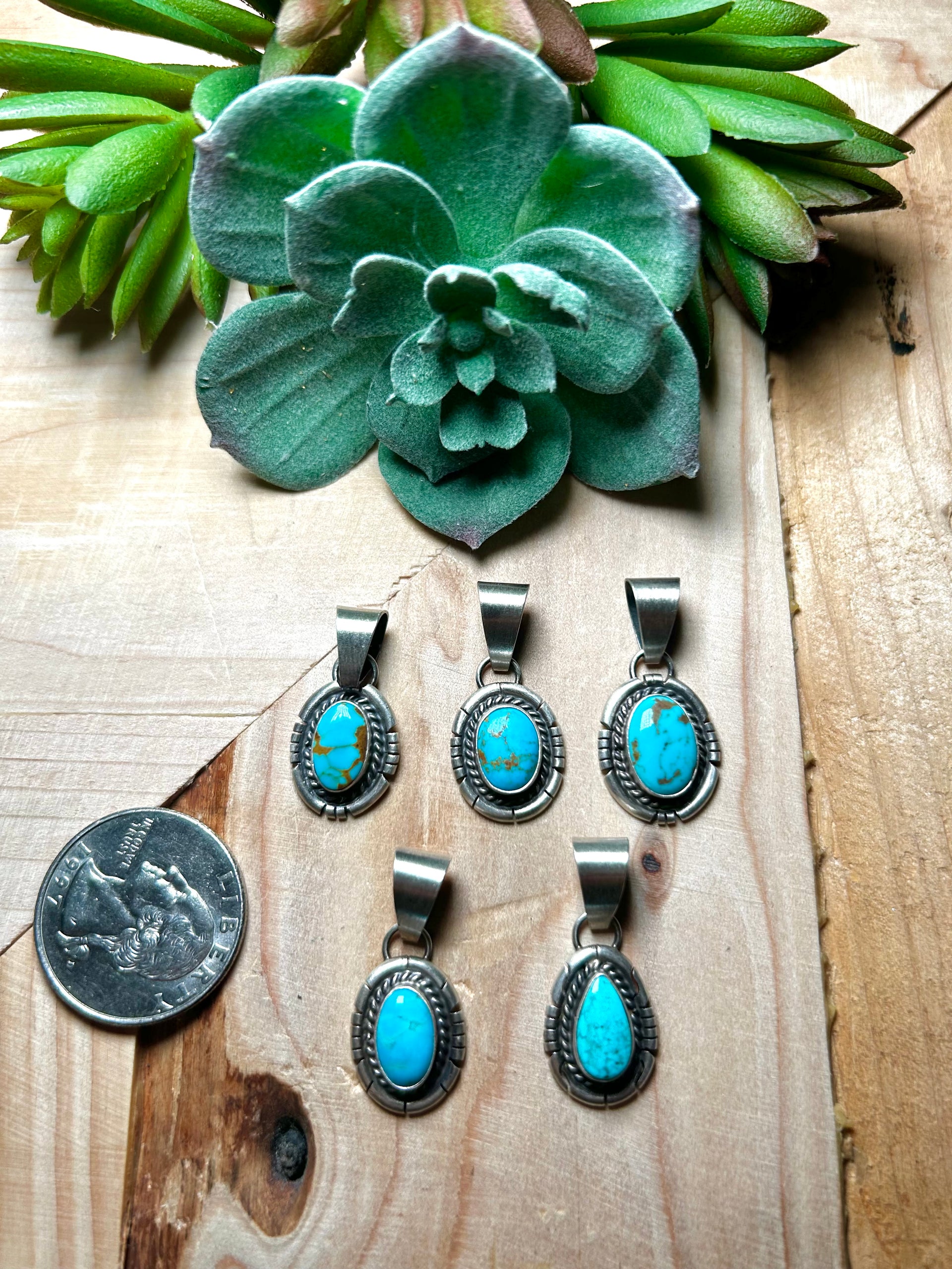 Navajo Made Kingman Turquoise & Sterling Silver Pendant